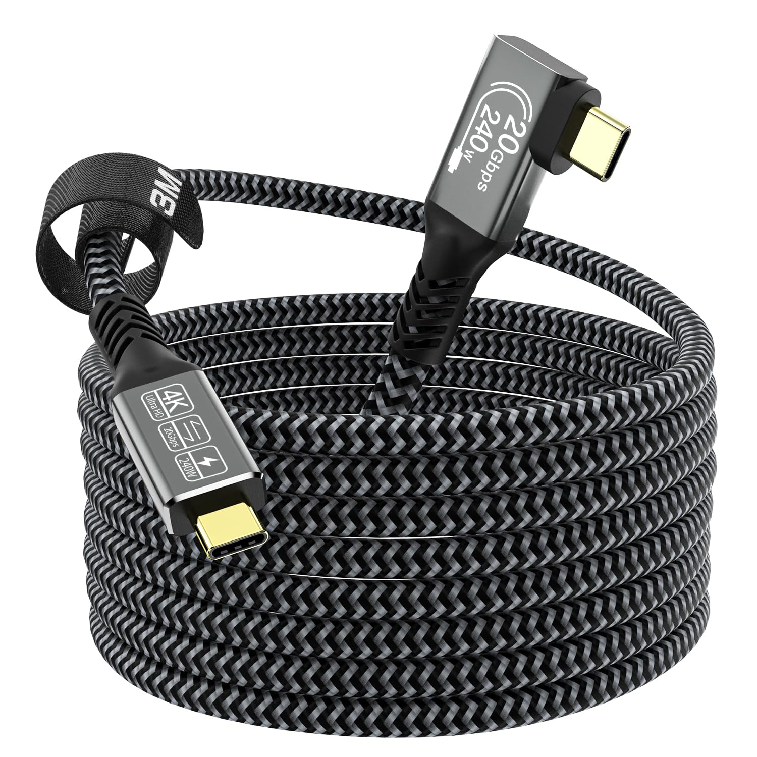 CAKOBLE 90 Degree USB C Cable | 240W 20Gbps 4K@144Hz Thunderbolt – 3m