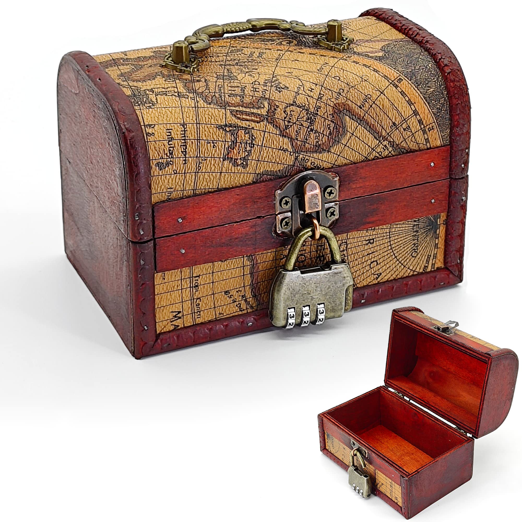 HAOBIN Treasure Chest – Wooden Pirate Jewelry Box with Lock, 15x10x10cm