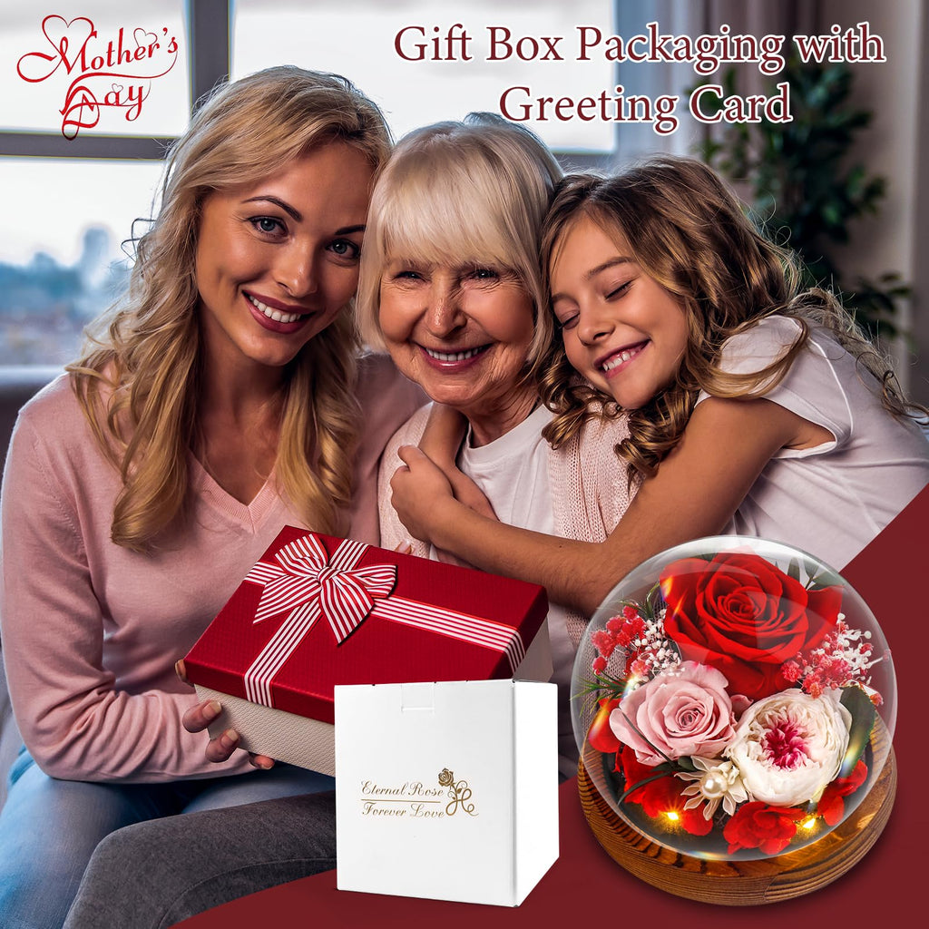 Jolof Store Preserved Eternal Rose in Glass Dome – Real Red Flower Gift