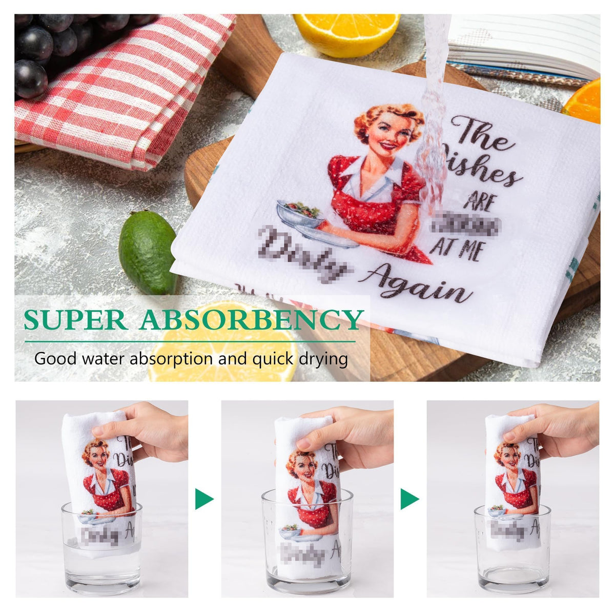 R HORSE 5Pcs Kitchen Dish Towel Funny Joked Themed Kitchen Dishcloth Absorbent Retro Sassy Lady Cleaning Dishcloth Bar Hilarious Hand Towel Gift for - image 5