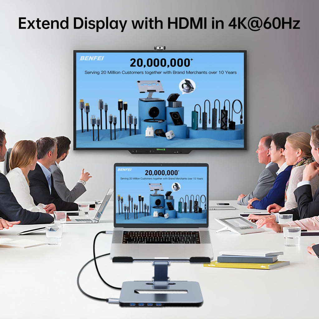 BENFEI Ergonomic Laptop Stand with 6-in-1 USB-C Hub | 4K@60Hz HDMI & 100W PD