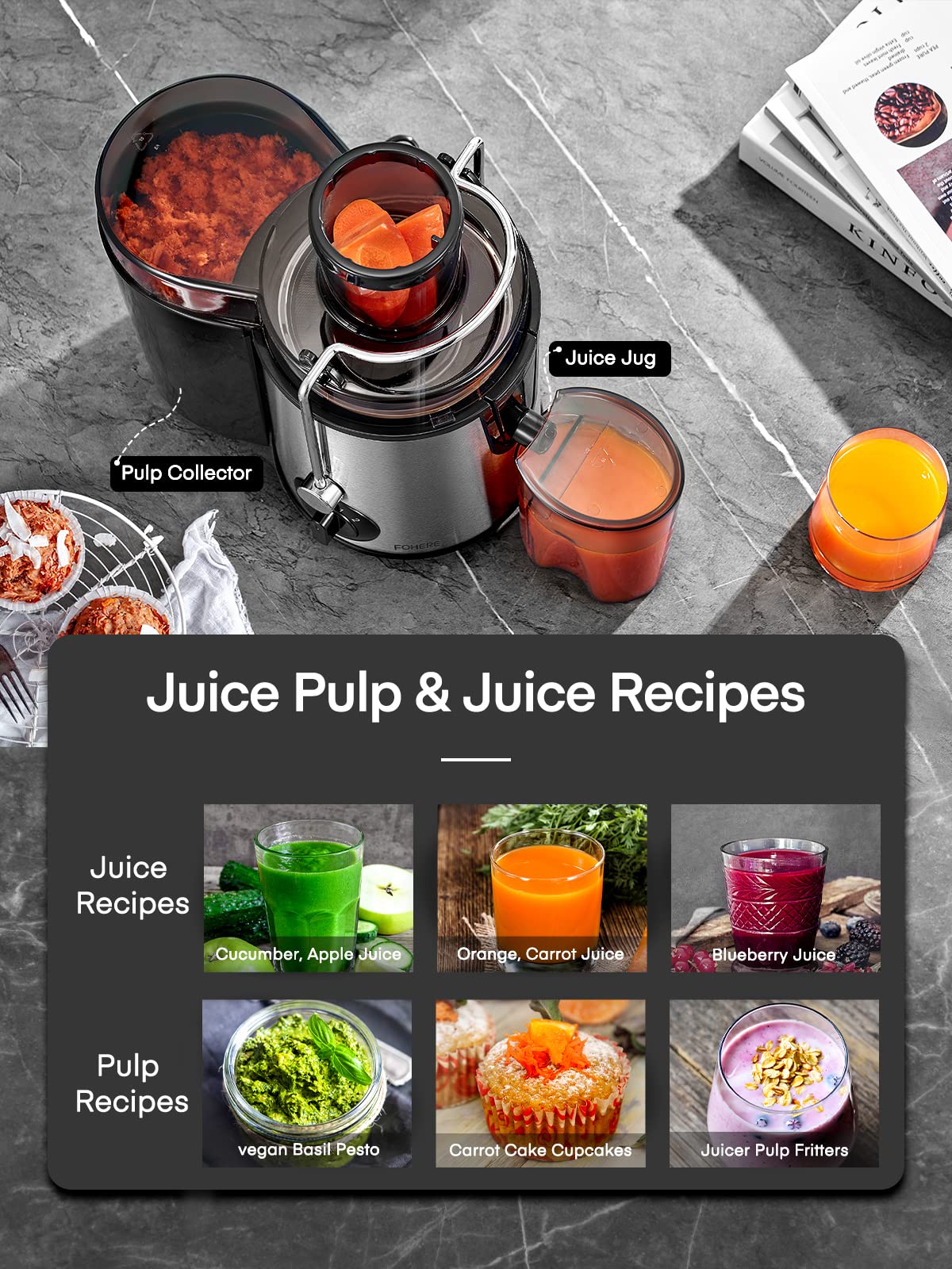 FOHERE Centrifugal Juicer Extractor | 3" Feed Chute & 3-Speed Control