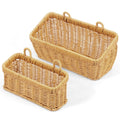 2 Pack Hanging Wall Baskets, Wicker Effect Plastic Rattan Woven Storage Baskets, Wall Mounted Organiser for Kitchen Onion Garlic