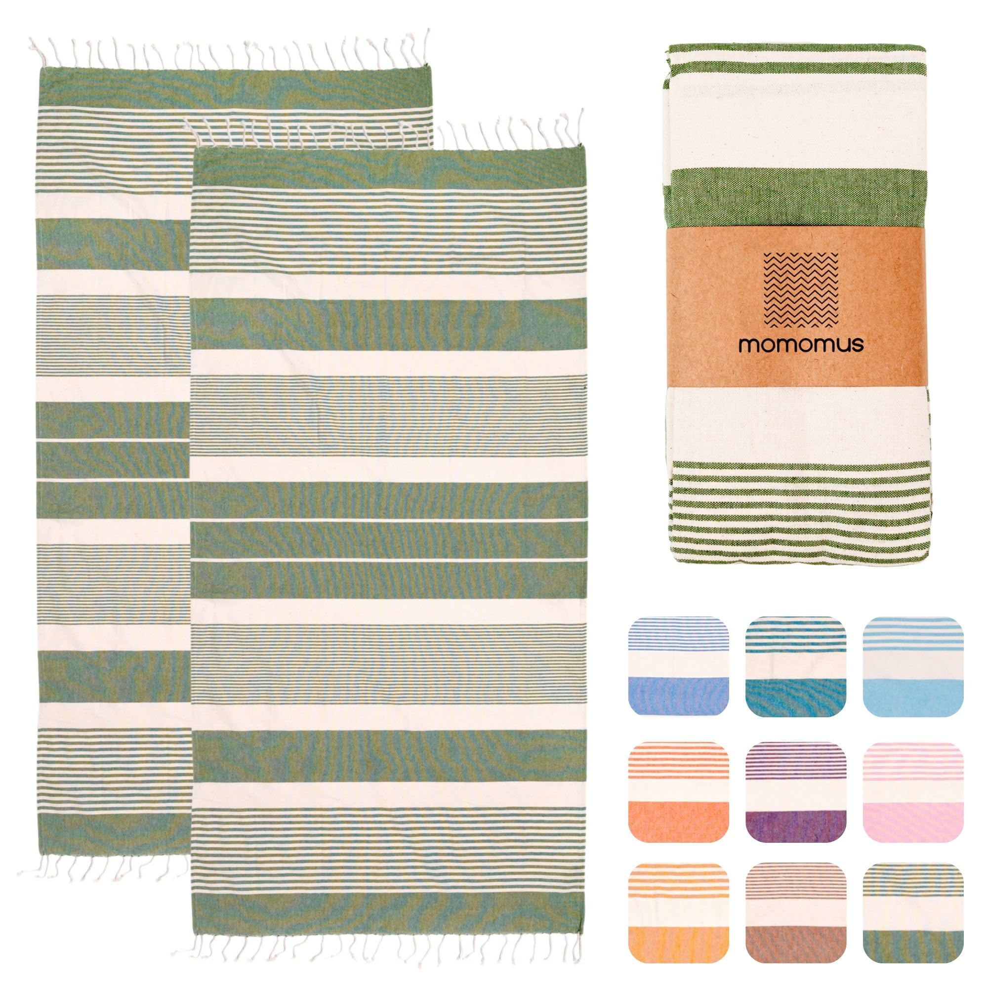 MOMOMUS 2-Pack XL Cotton Beach Towels - 90x180cm Fouta in Khaki