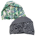 2-Pack Waterproof Shower Caps – Adjustable Stripe & Palm Leaf