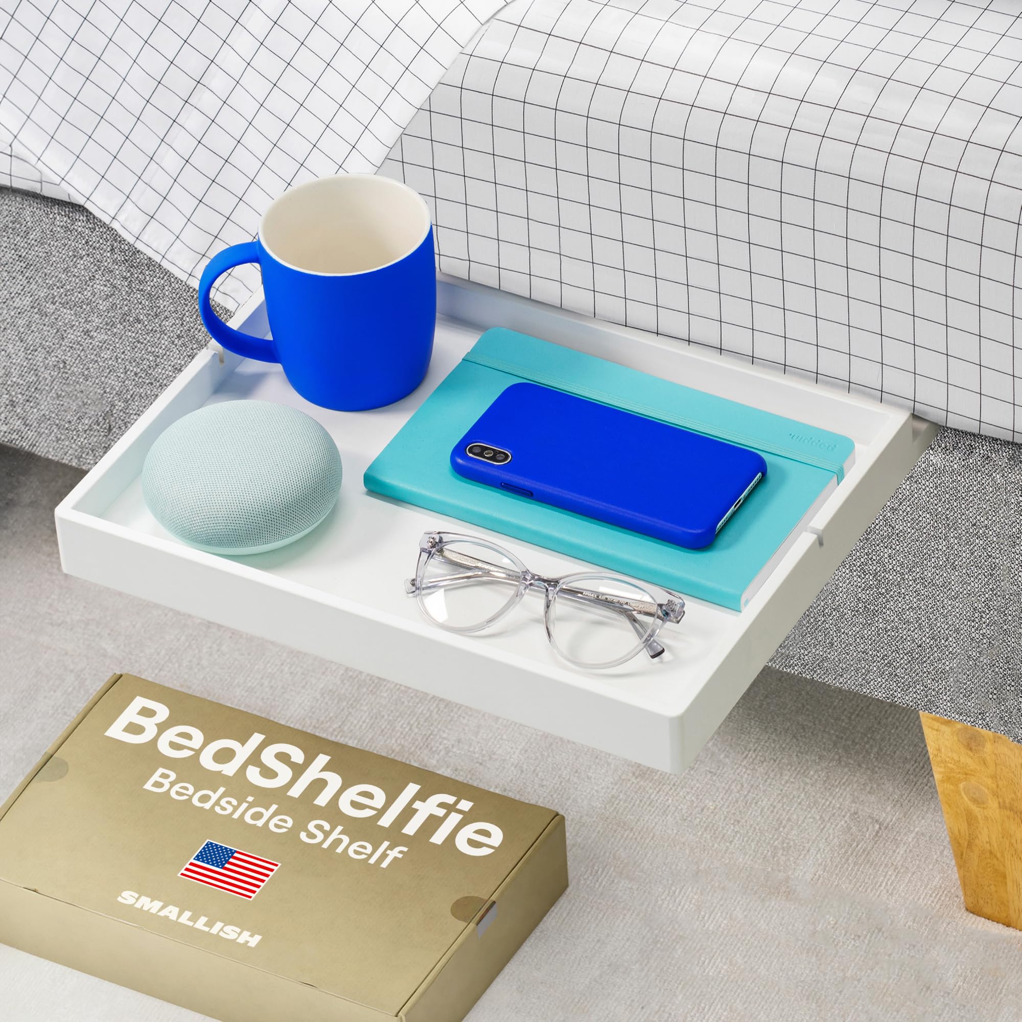 BedShelfie Slide Bedside Shelf | Floating Nightstand for Dorm & Bunk Bed