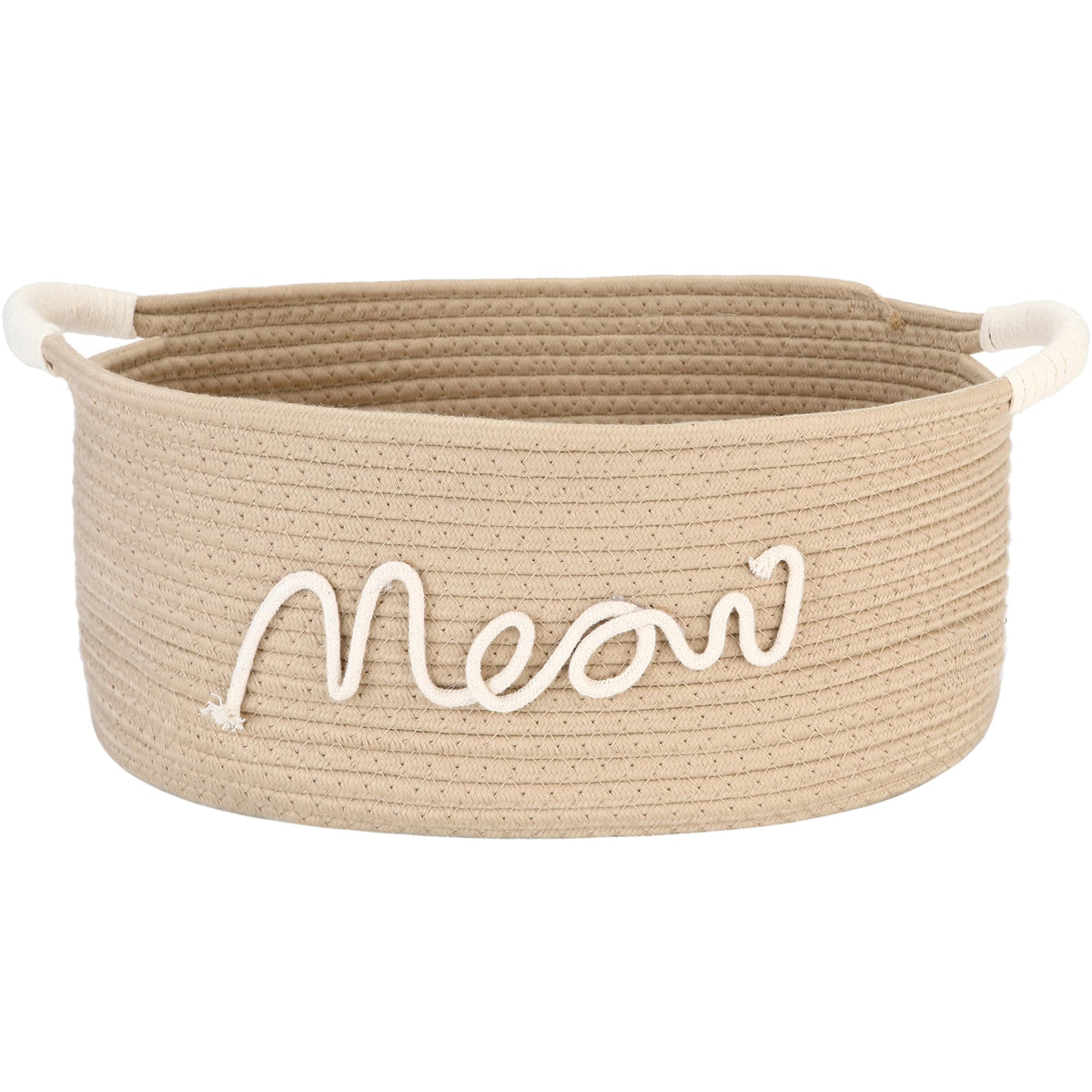 Sea Team Beige Meow Cotton Rope Storage Bin Pet Toy Food Shelf Basket - image 1