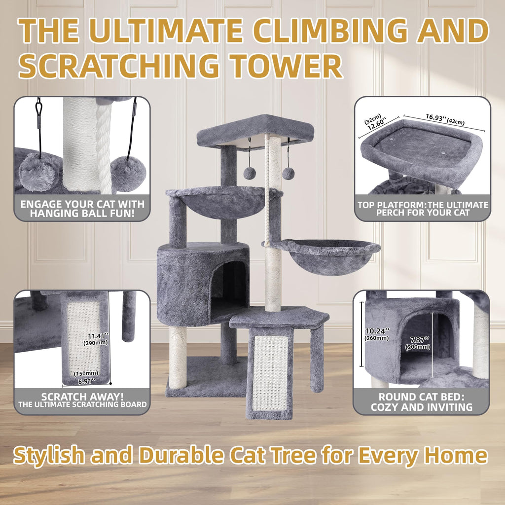 TWDEPART 95cm Cat Tree – Multi-Level Activity Centre with Condo & Hammocks