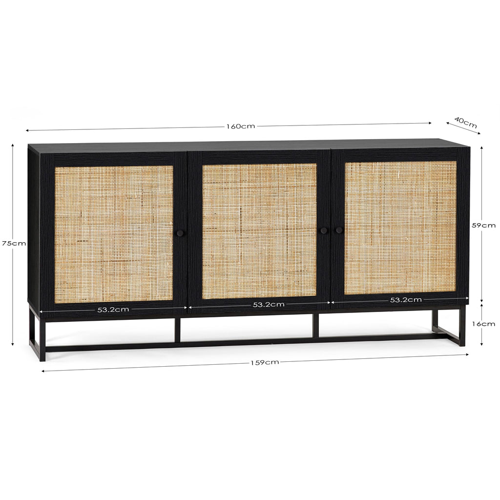 Julian Bowen Padstow Sideboard, Rattan Doors, Black - H75 x W160 x D40cm - image 5