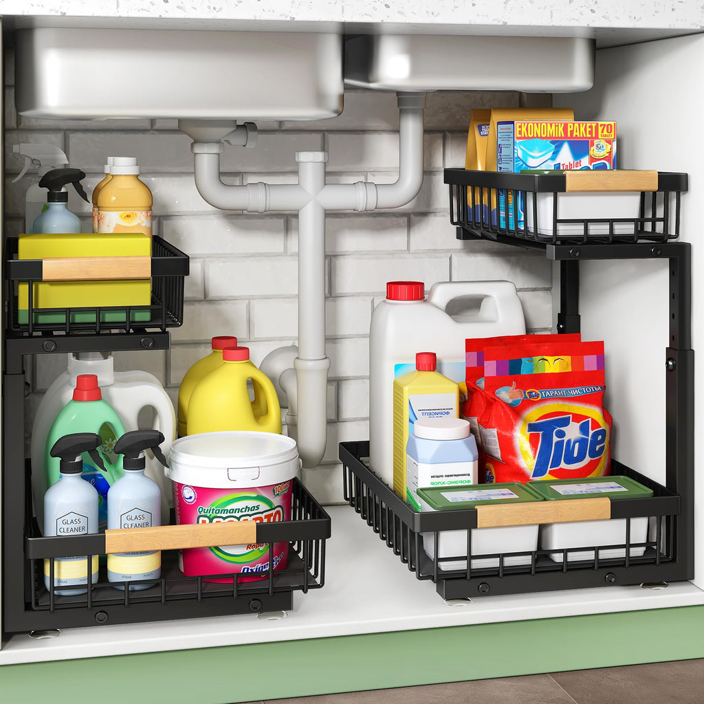 Kitstorack 2-Pack Under Sink Storage | 2-Tier Metal Pull Out Organiser