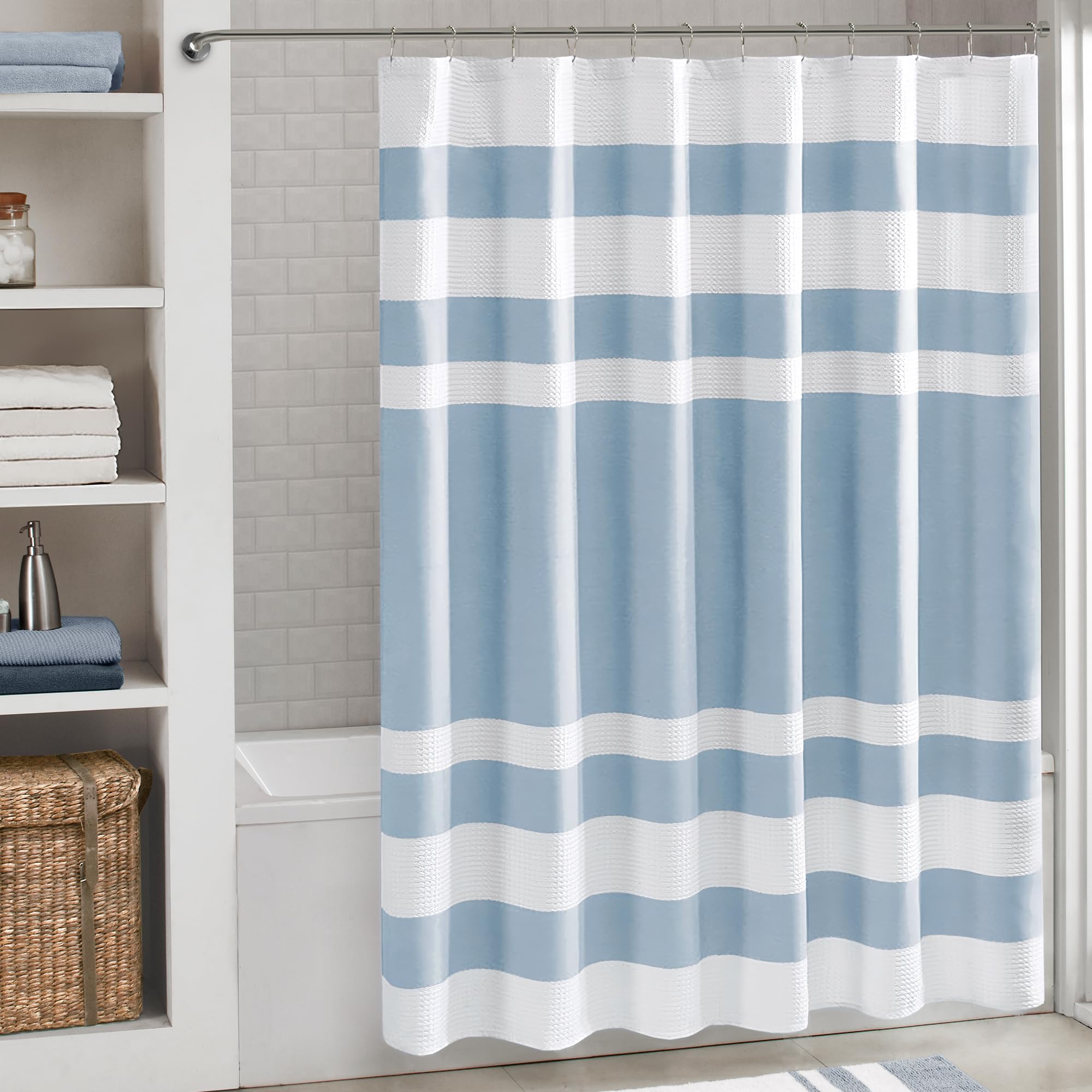 Madison Park Waffle Weave Shower Curtain | 3M Scotchgard Fabric