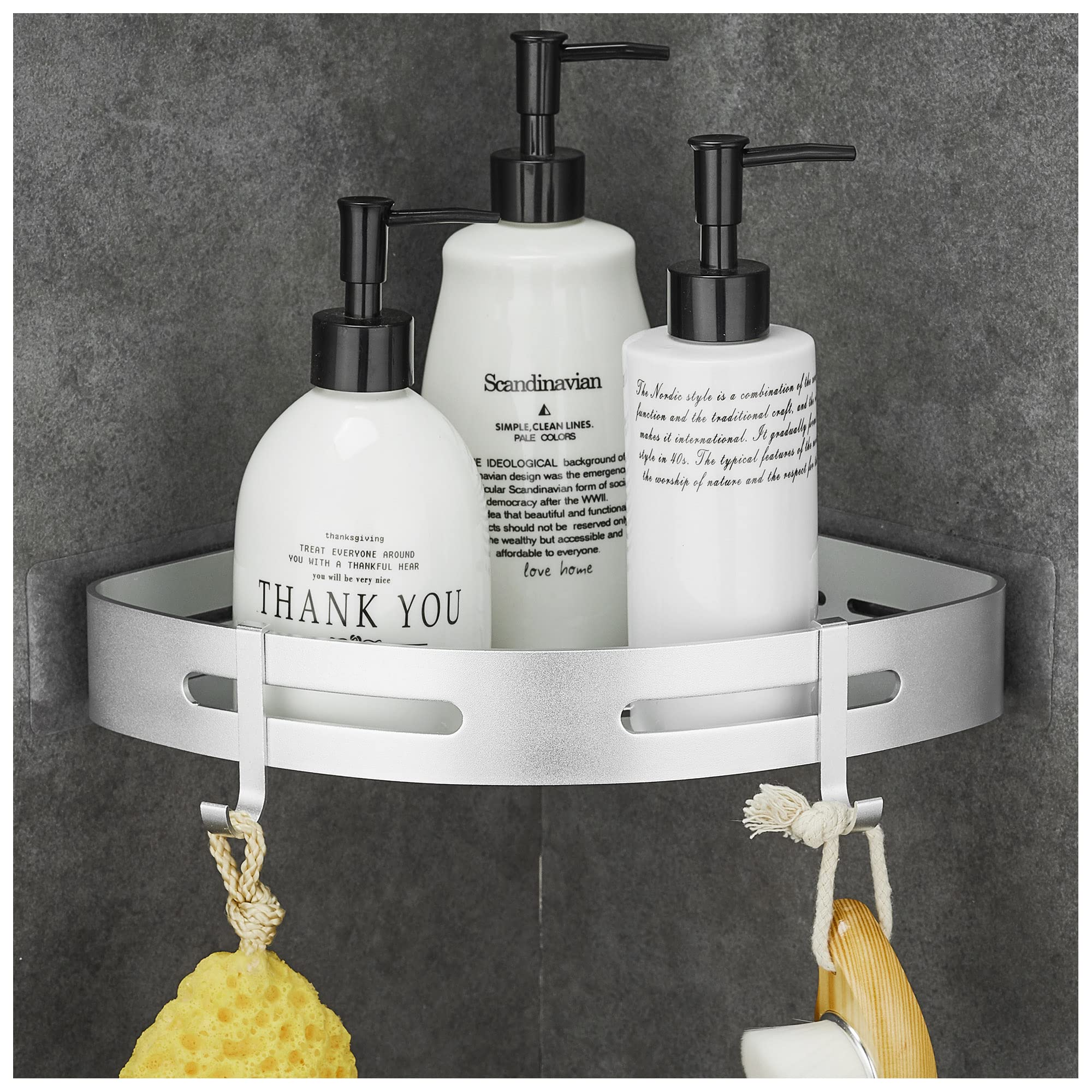 GRICOL Corner Shower Caddy – Rustproof Metal Adhesive Shelf in Silver