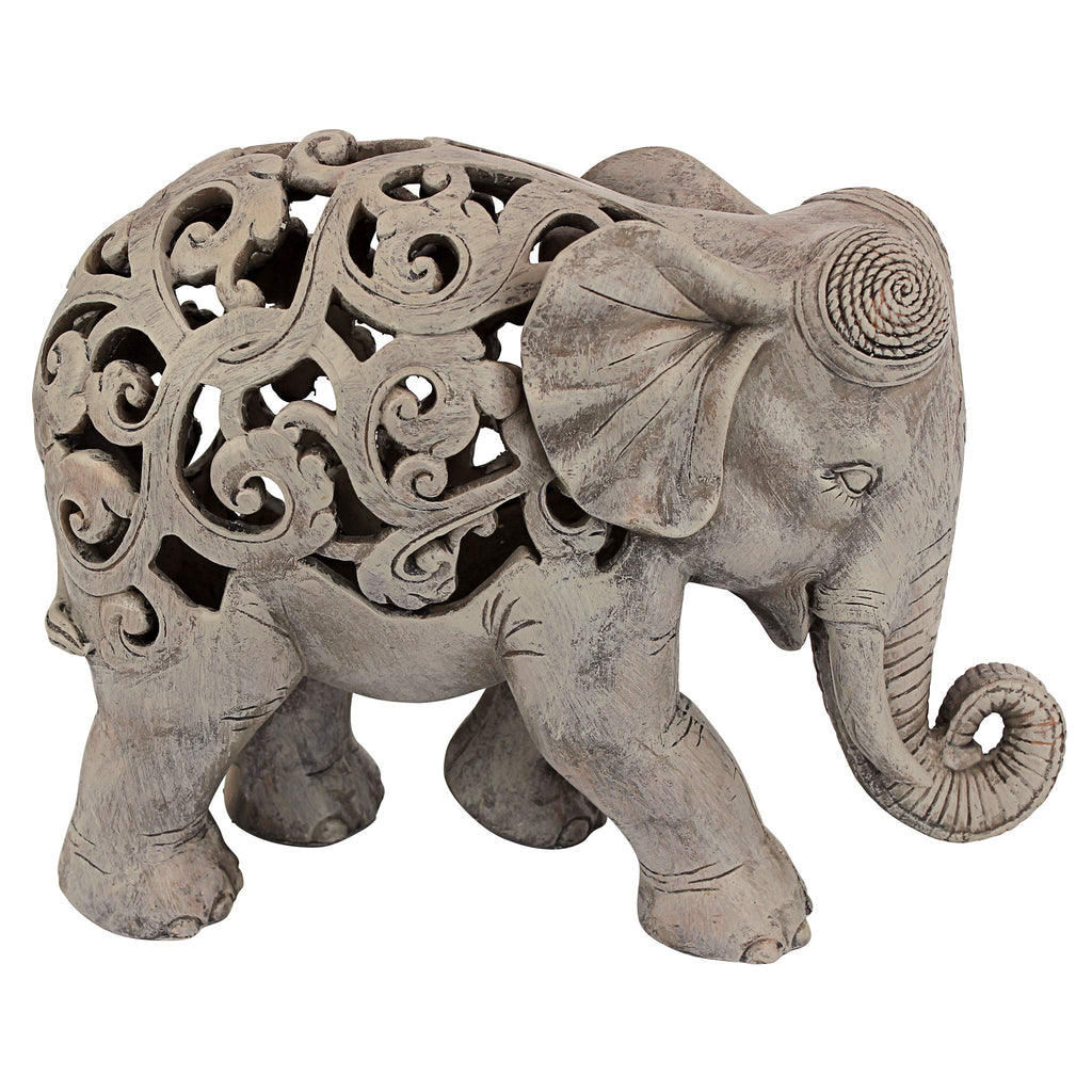 Design Toscano Anjan Elephant Statue – Jali Art Indian Decor, Brown Stone