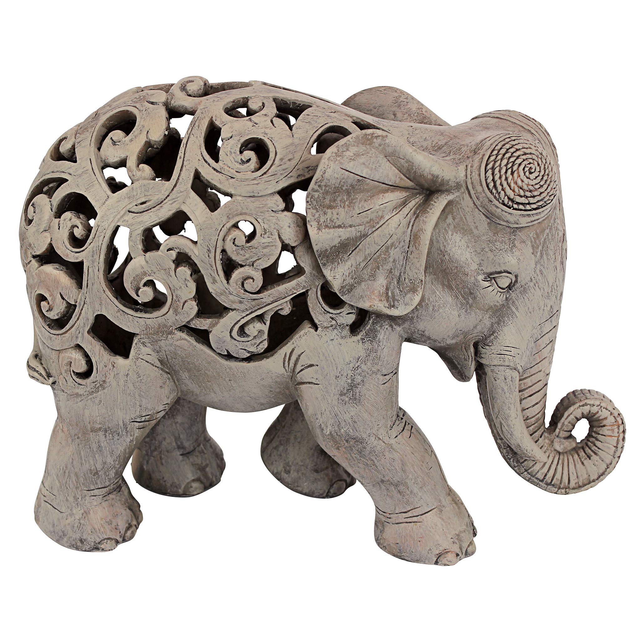 Design Toscano Anjan Elephant Statue – Jali Art Indian Decor, Brown Stone