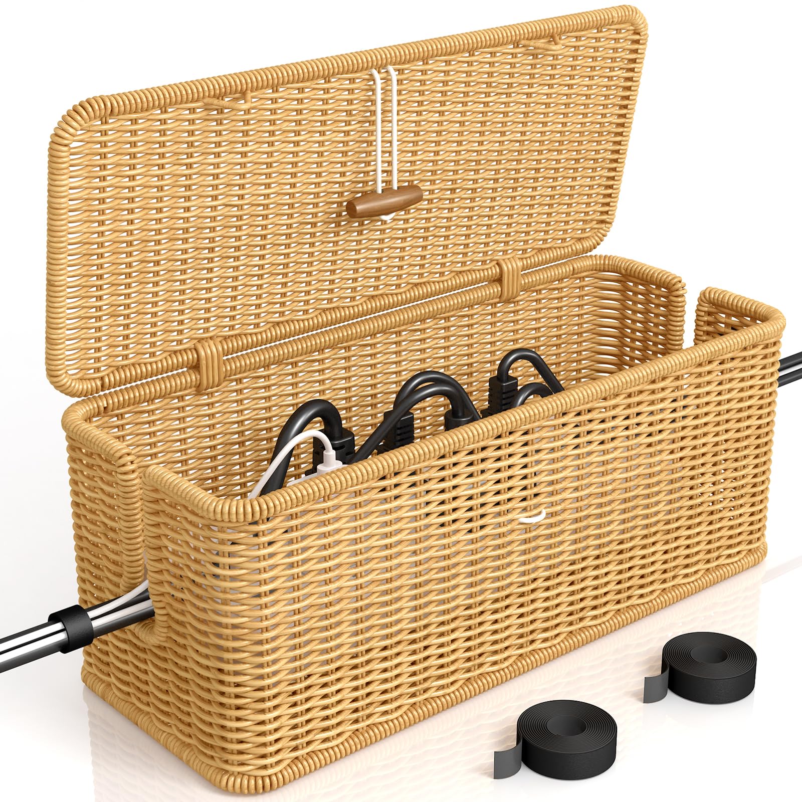 Jolof Store Handmade Rattan Cable Management Box for Desk Wires