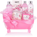 BRUBAKER Cherry Blossom 8-Piece Bath and Shower Gift Set in Pink Tub
