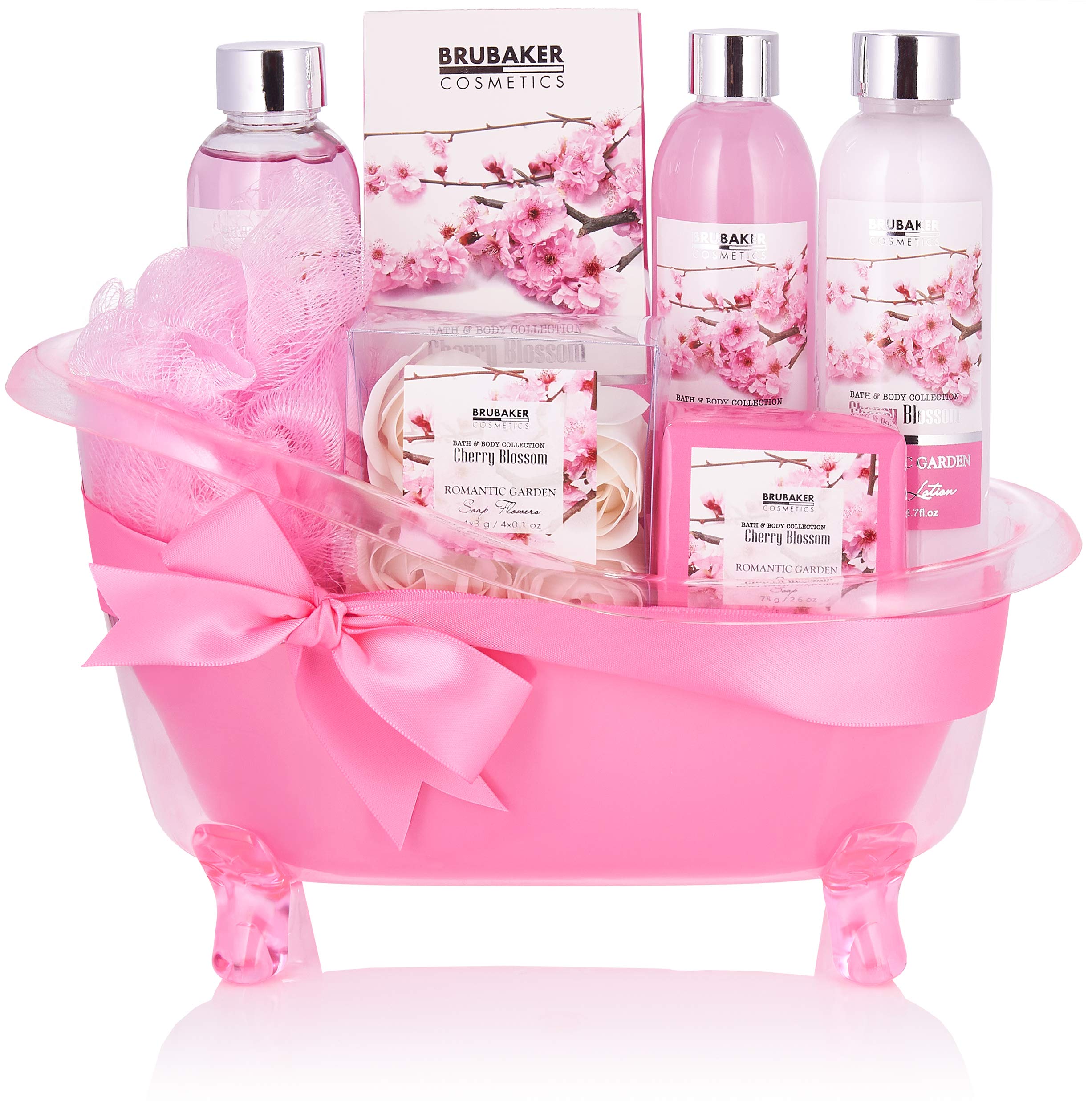 BRUBAKER Cherry Blossom 8-Piece Bath and Shower Gift Set in Pink Tub
