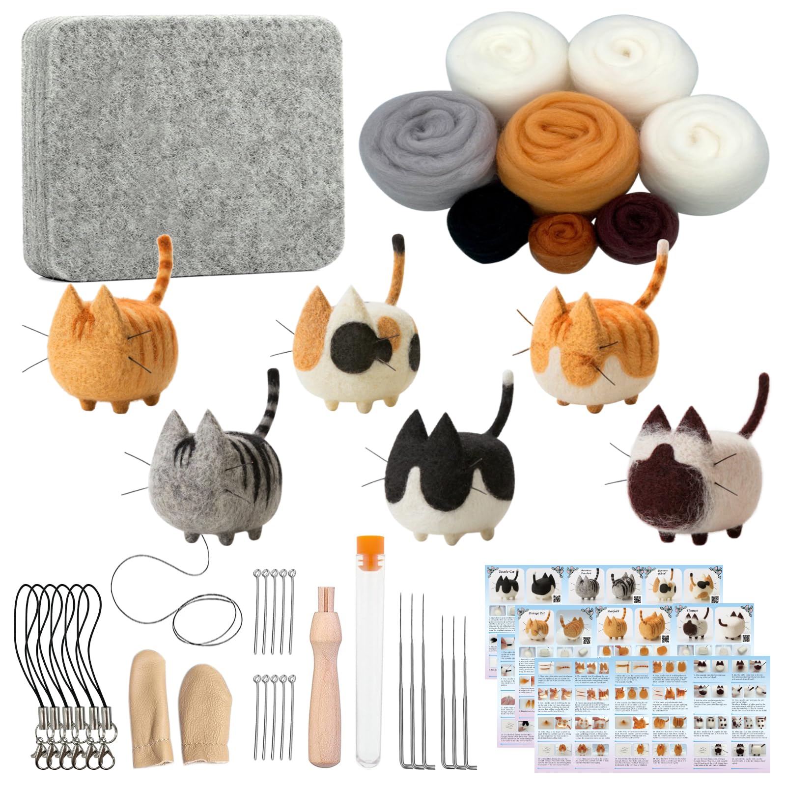 Truslin Faceless Cats Needle Felting Kit - 6pcs DIY Wool Craft for Adults