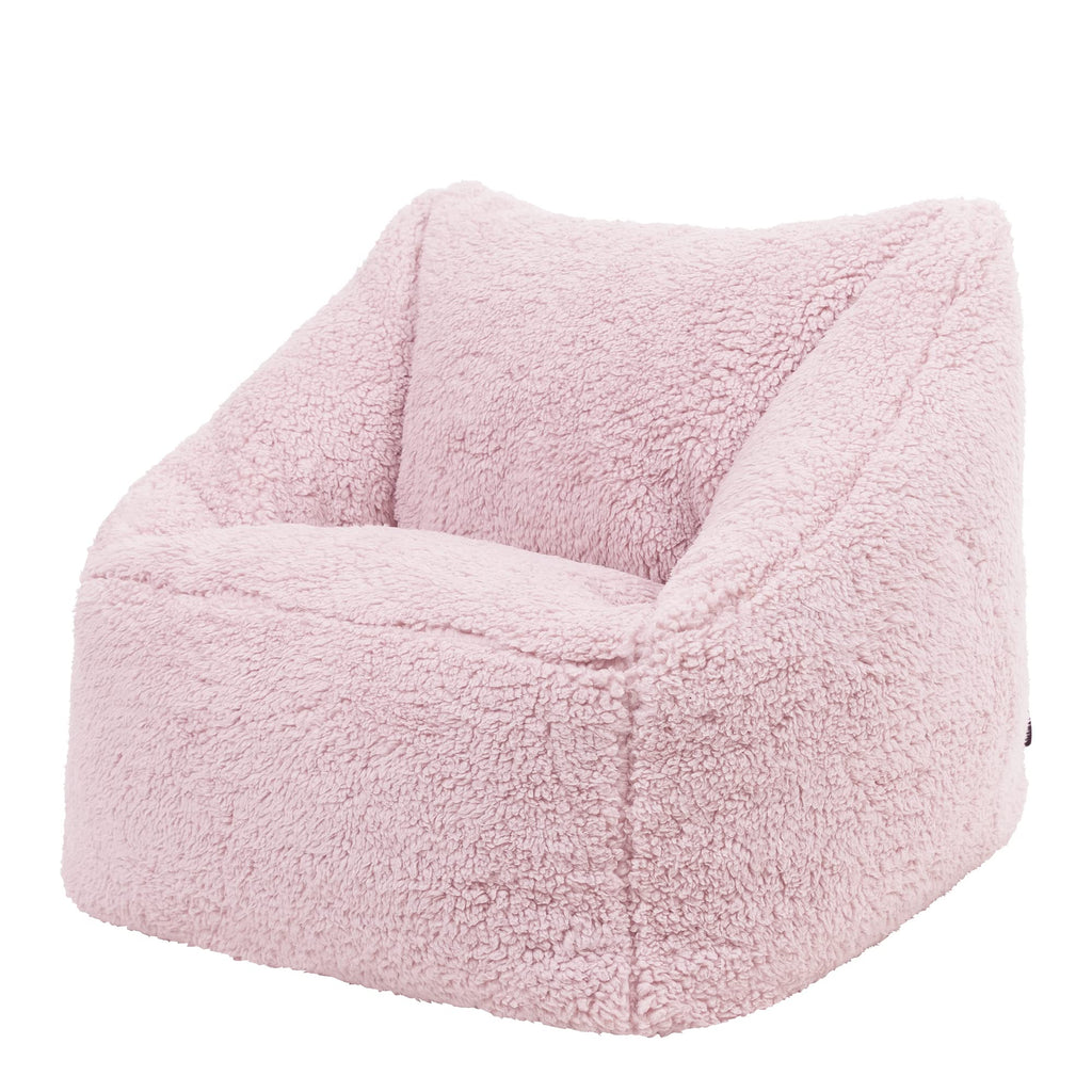 icon Kids Teddy Fleece Bean Bag Chair | Pink Fluffy Armchair with Filling