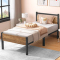 Yornoli Single Metal Platform Bed Frame with Wood Headboard & Storage
