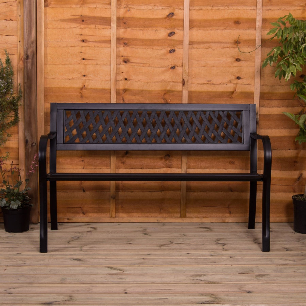 Garden Vida 3 Seater Steel Garden Bench – Lattice Design Patio Seat