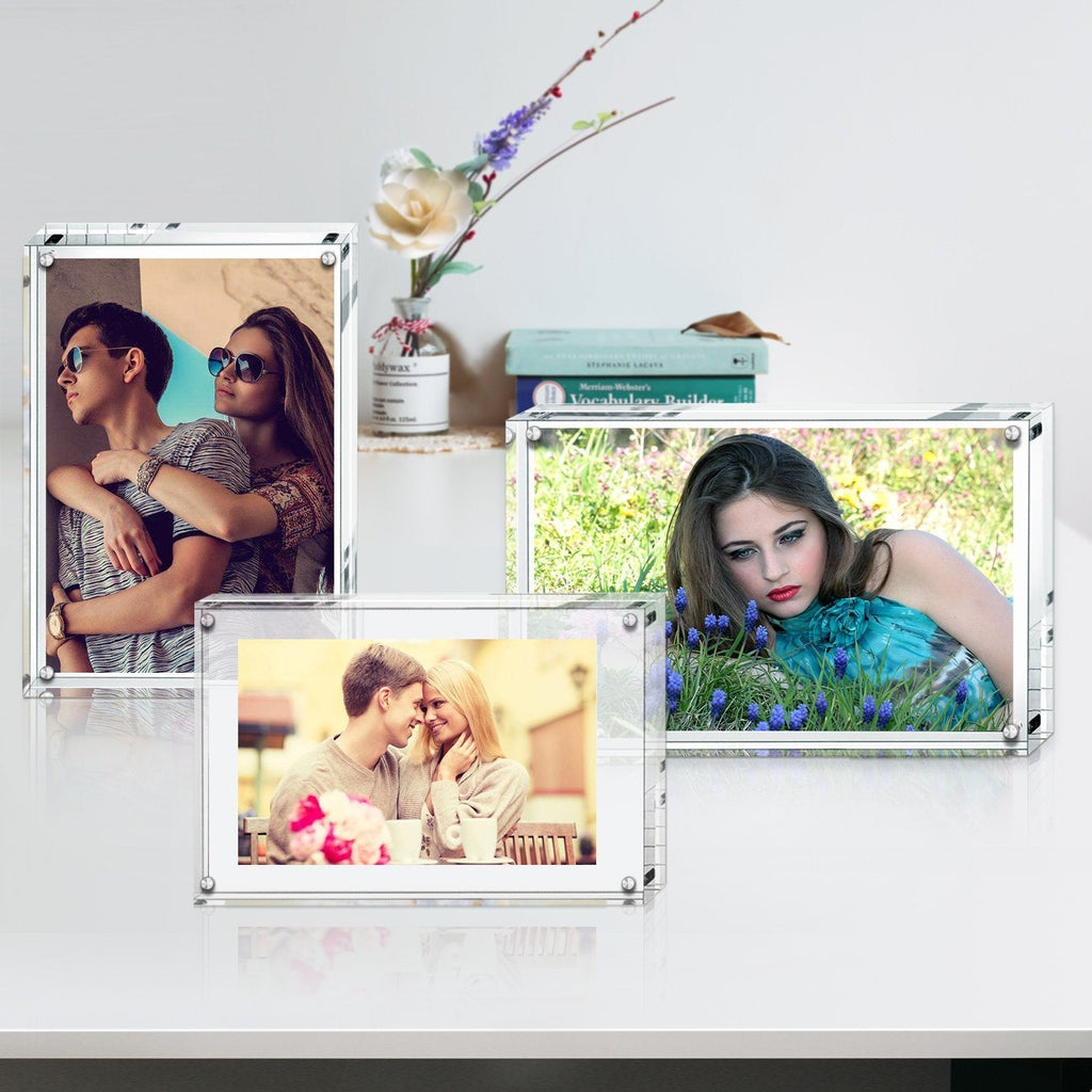 Boxalls Acrylic Photo Frame 4x6 - Set of 5 Double Sided Magnetic Desktop Blocks