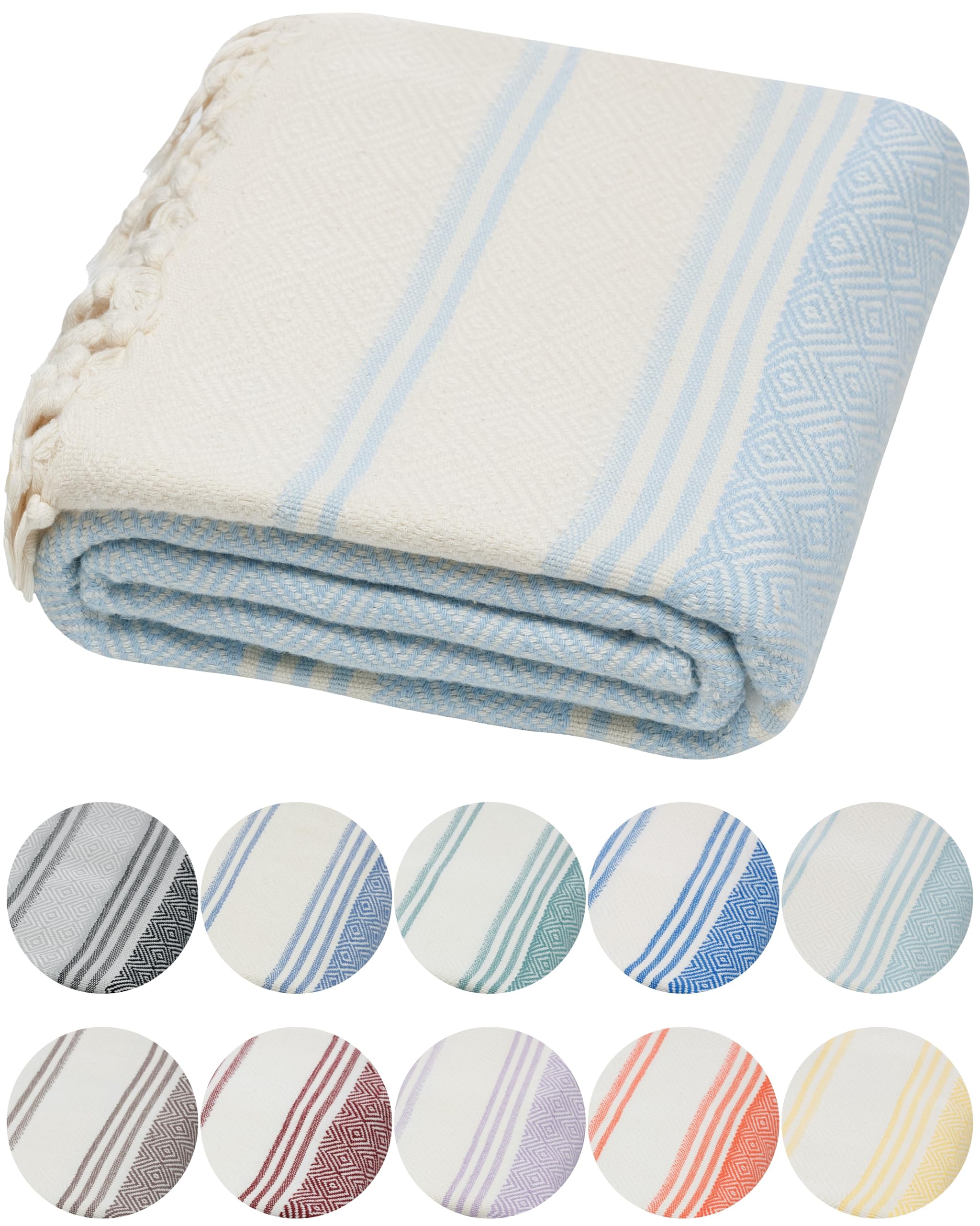 DEMMEX Organic Turkish Cotton Hammam Beach Towel – Quick-Dry Sky Blue