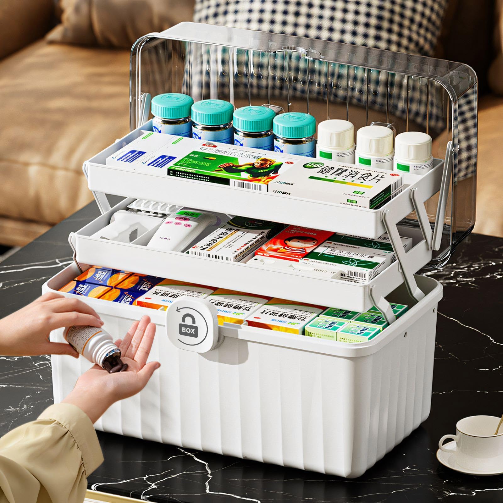 Gemsaya 3-Layer Medicine Storage Box | Portable First Aid Kit with Handle