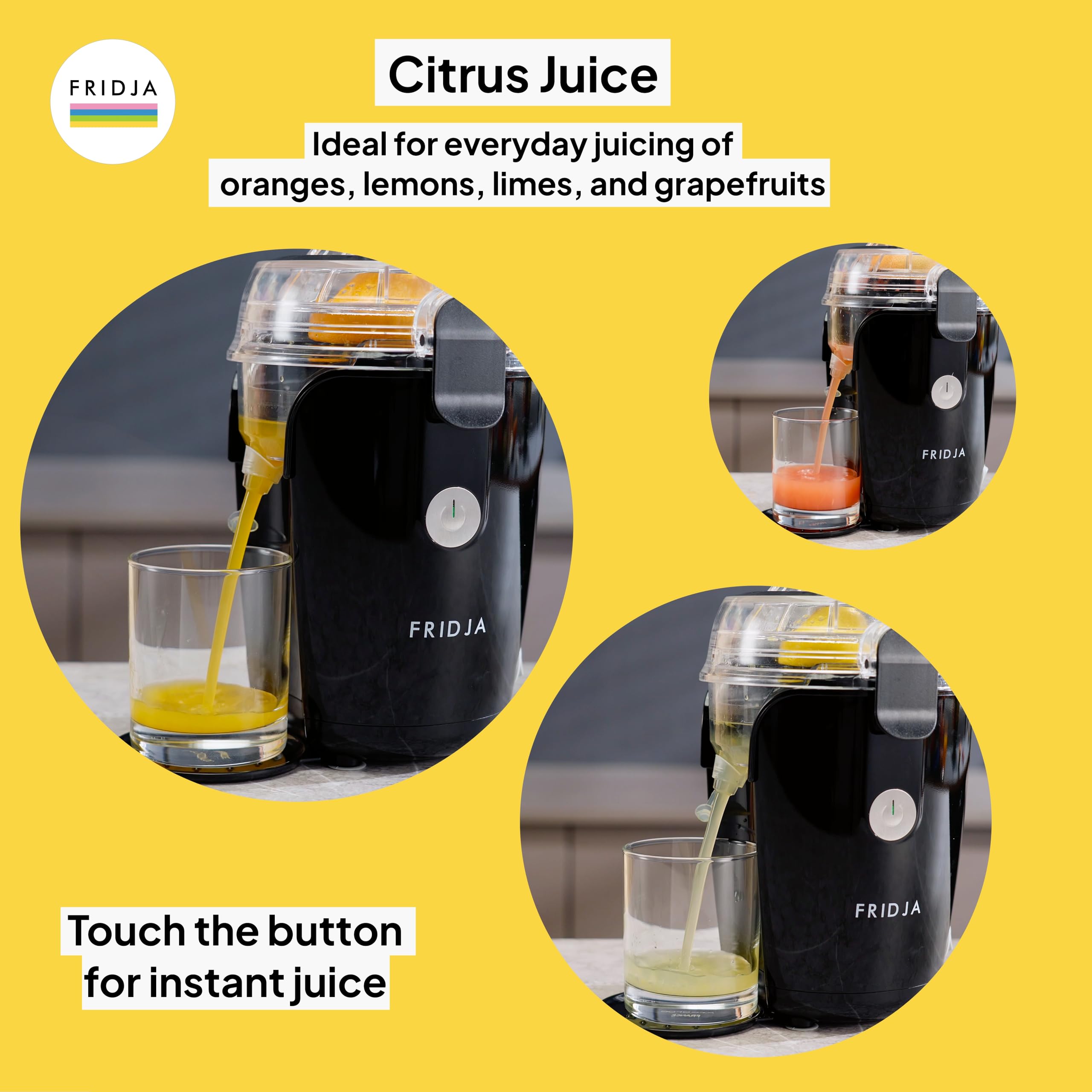 Fridja F800 Automatic Citrus Juicer – 50W Electric One-Touch Press, Black