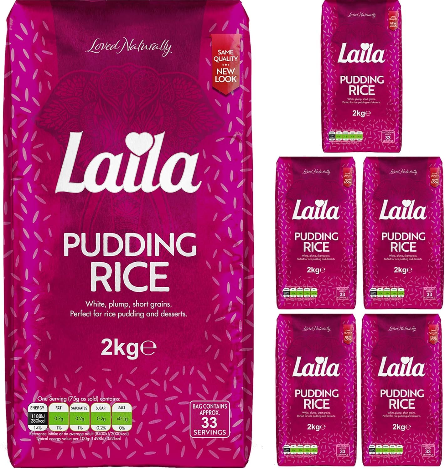 Laila Pudding Rice – Short Grain White Dessert Rice, 6 x 2kg Bulk Pack