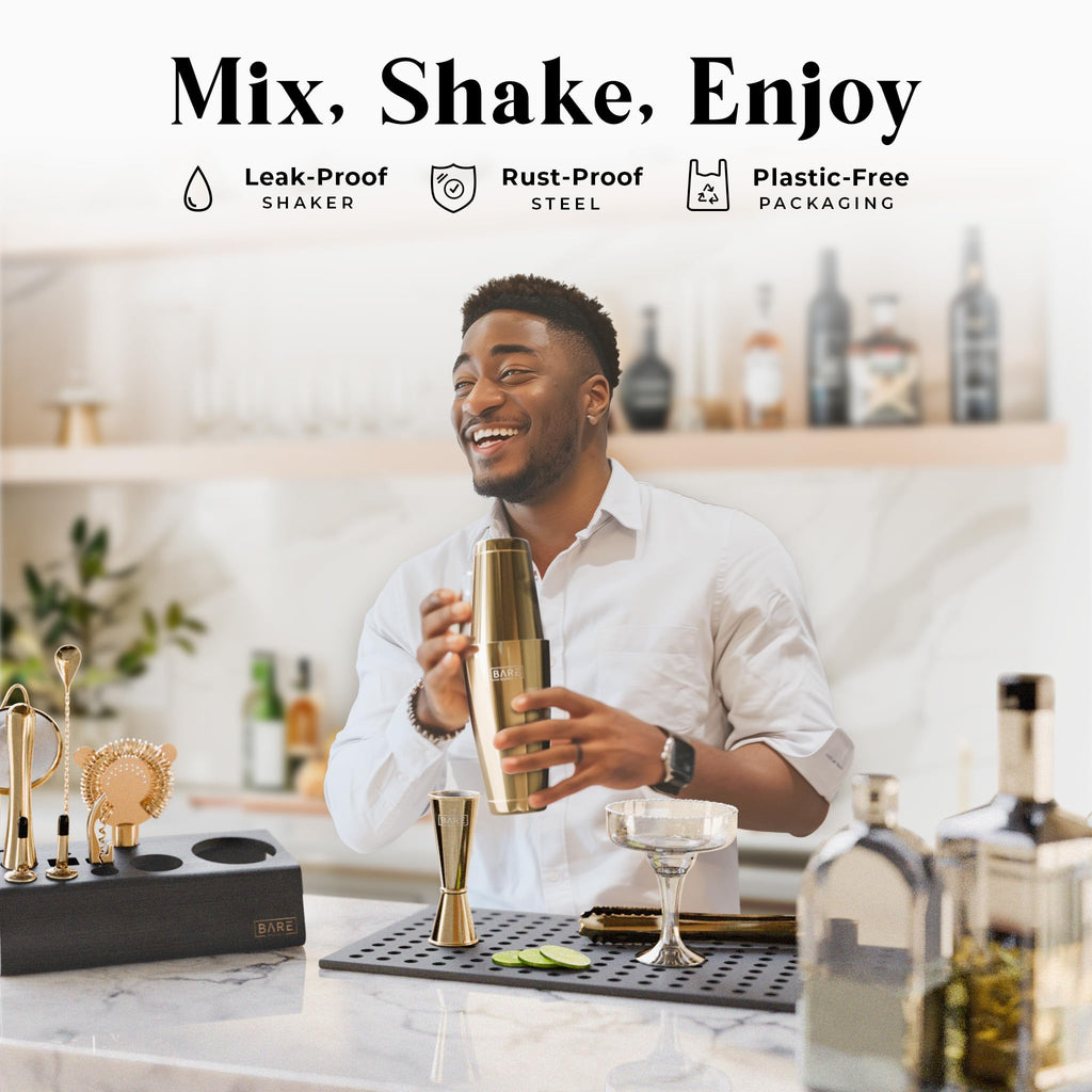Bare Barrel 14-Piece Cocktail Making Kit with Bamboo Stand & Recipes