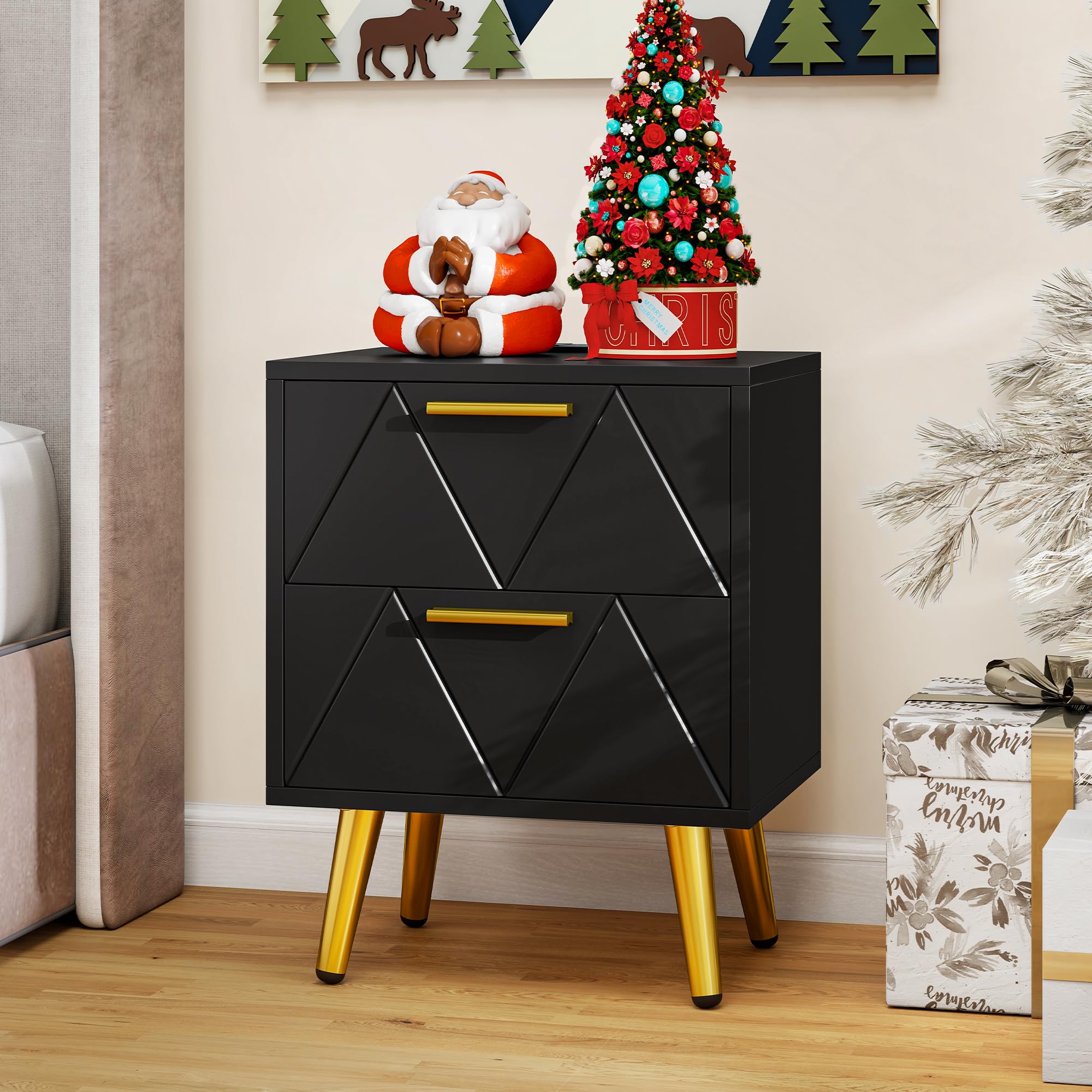 Jolof Store Modern Nightstand with Charging Station and 2 Drawers