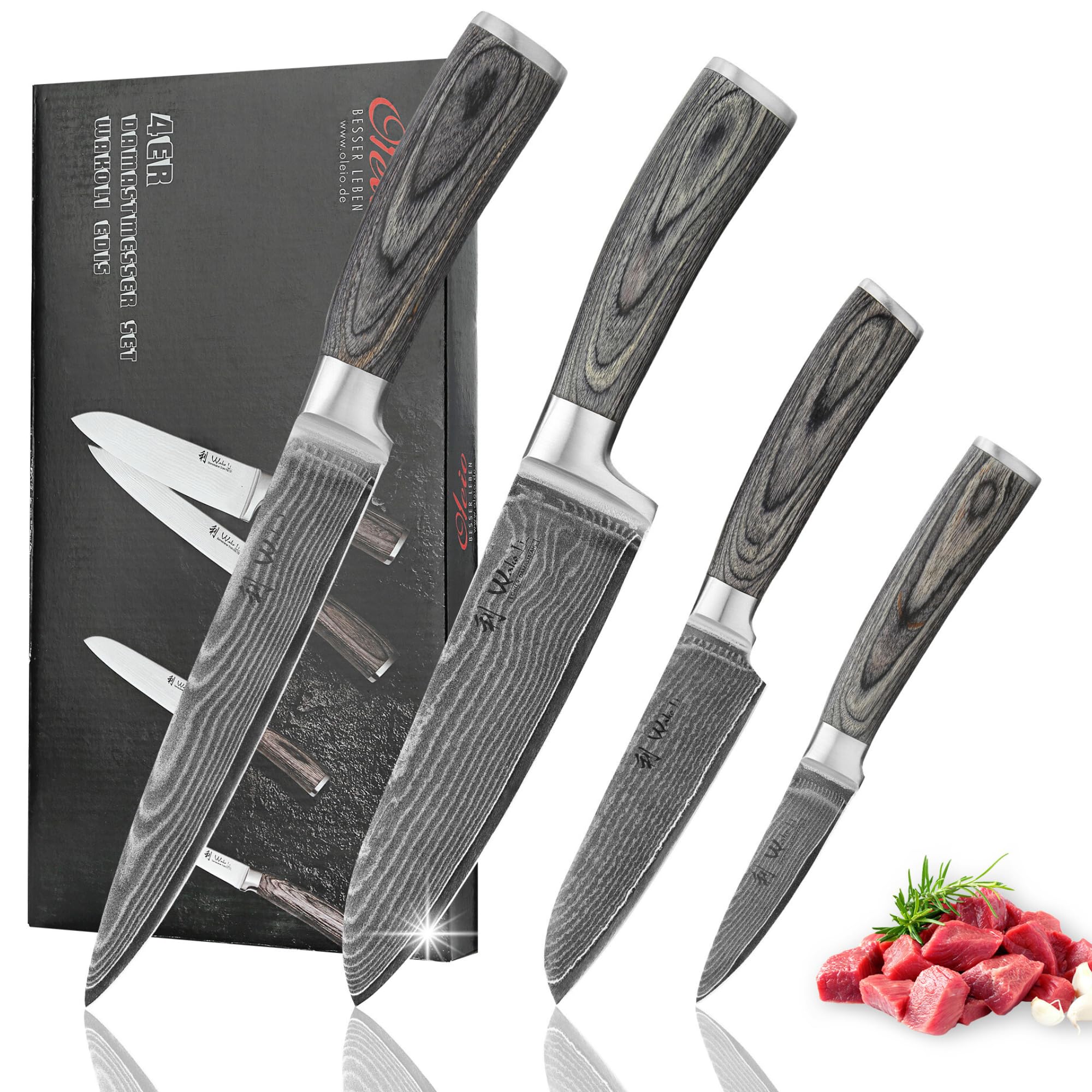Wakoli EDIS 4-Piece Damascus Kitchen Knife Set | VG-10 Steel & Pakkawood