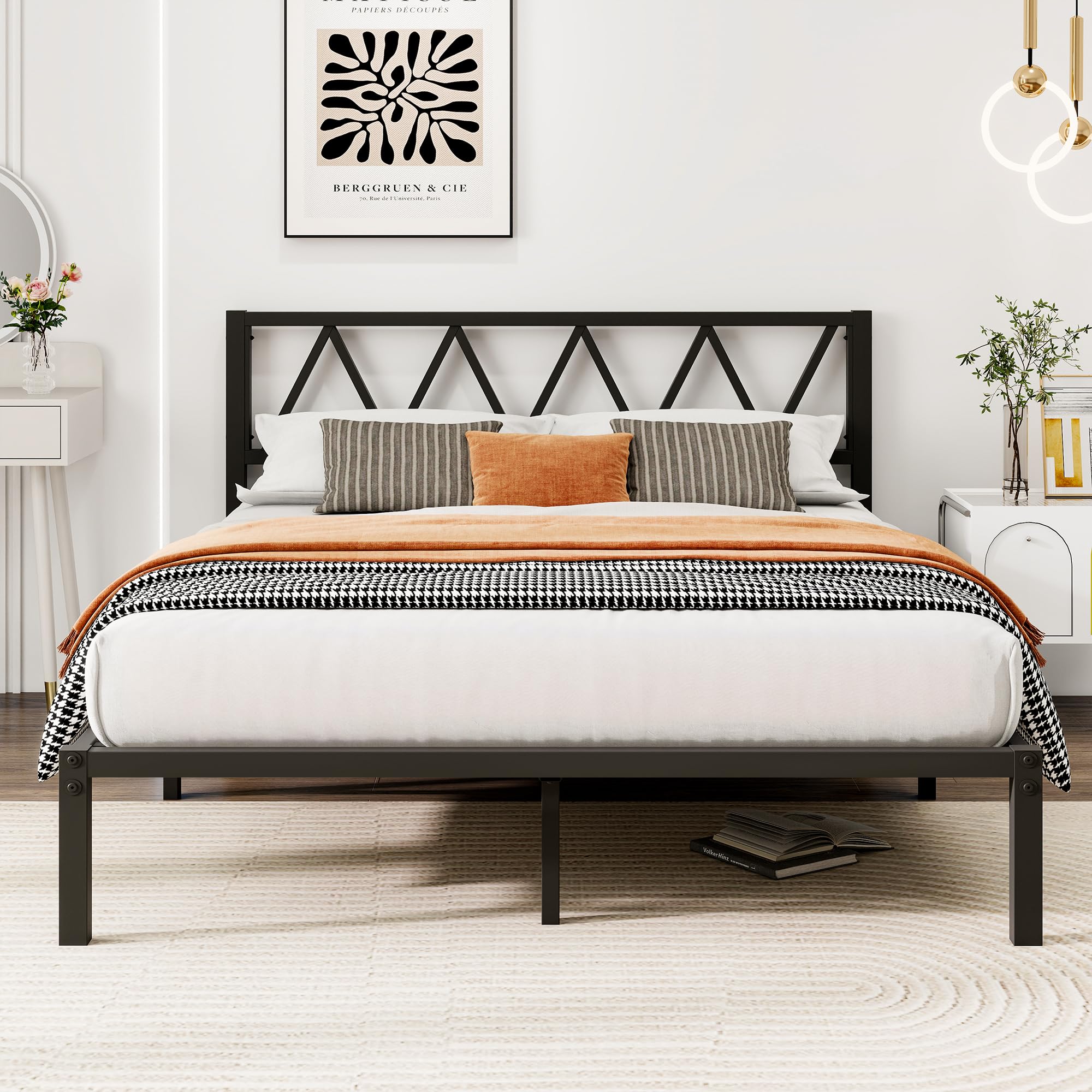 ARFARLY 5ft King Metal Platform Bed Frame with Headboard and Storage