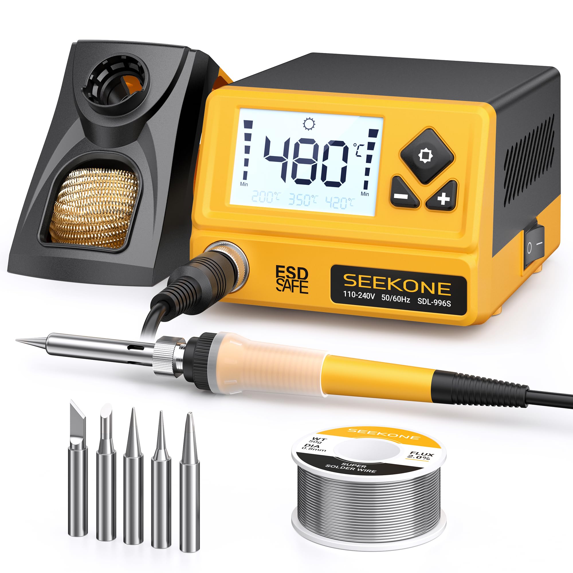 SEEKOEN 60W Soldering Iron Station | LCD Display & 5 Tips | 200-480°C
