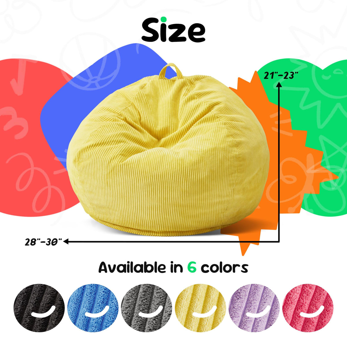 Hobestluk Kids Bean Bag Chair Teardrop Shape with Filling, 2.5FT Yellow - image 2