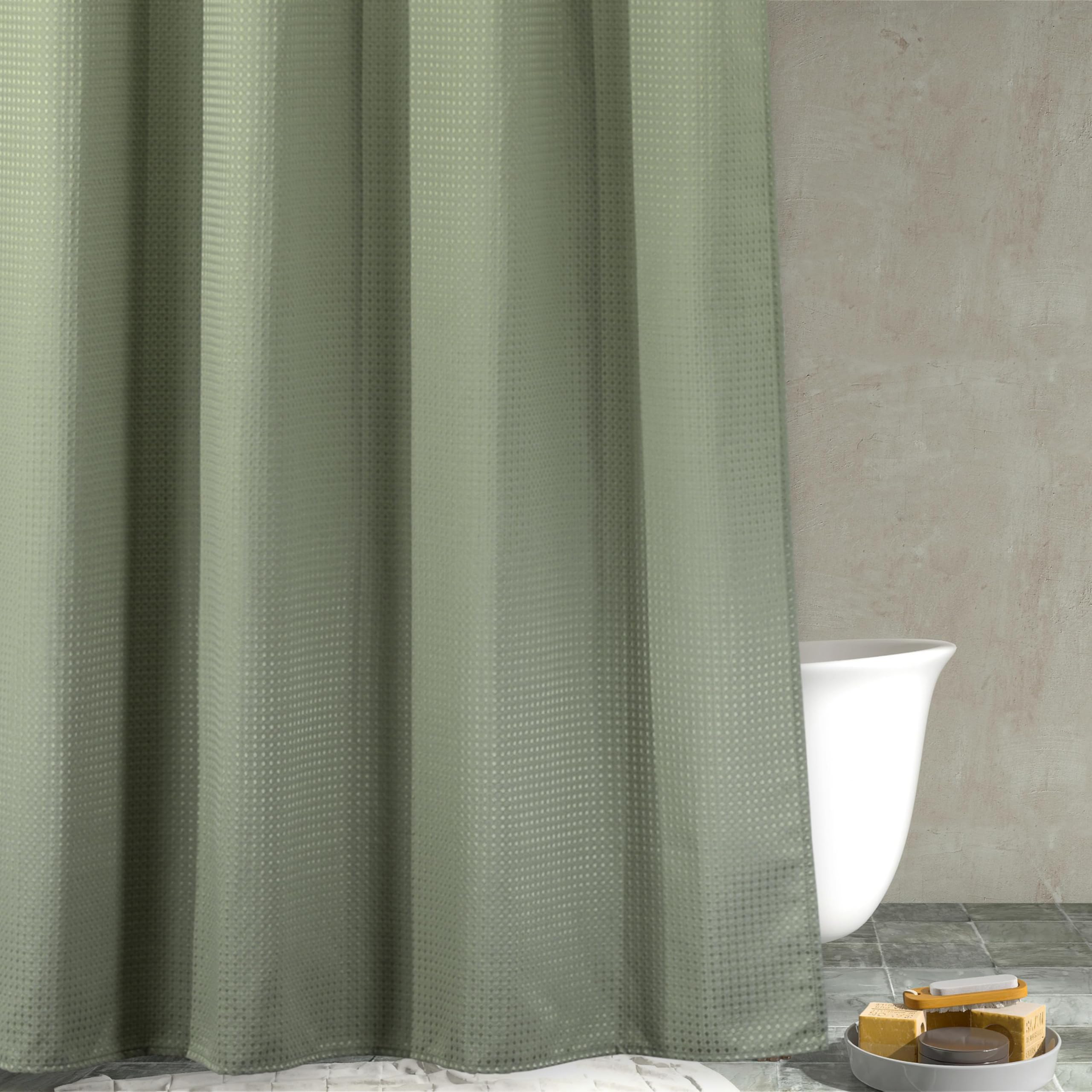 PopKozzi Sage Green Waffle Shower Curtain | Heavy Duty Textured Fabric