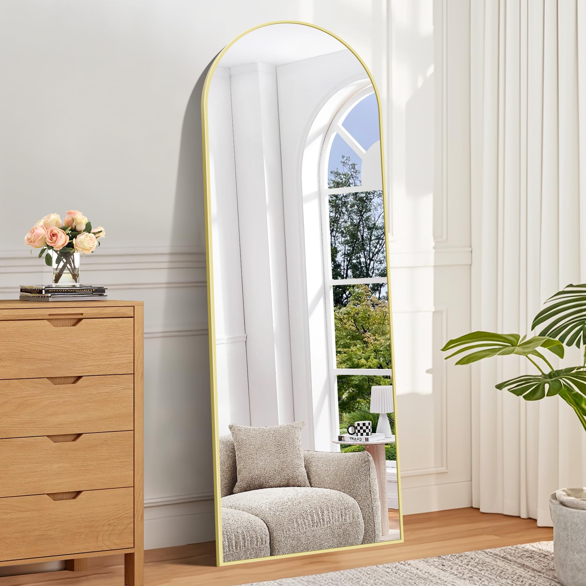 BONEWEI Arched Full Length Mirror | 161x52cm Gold Aluminium Floor Mirror