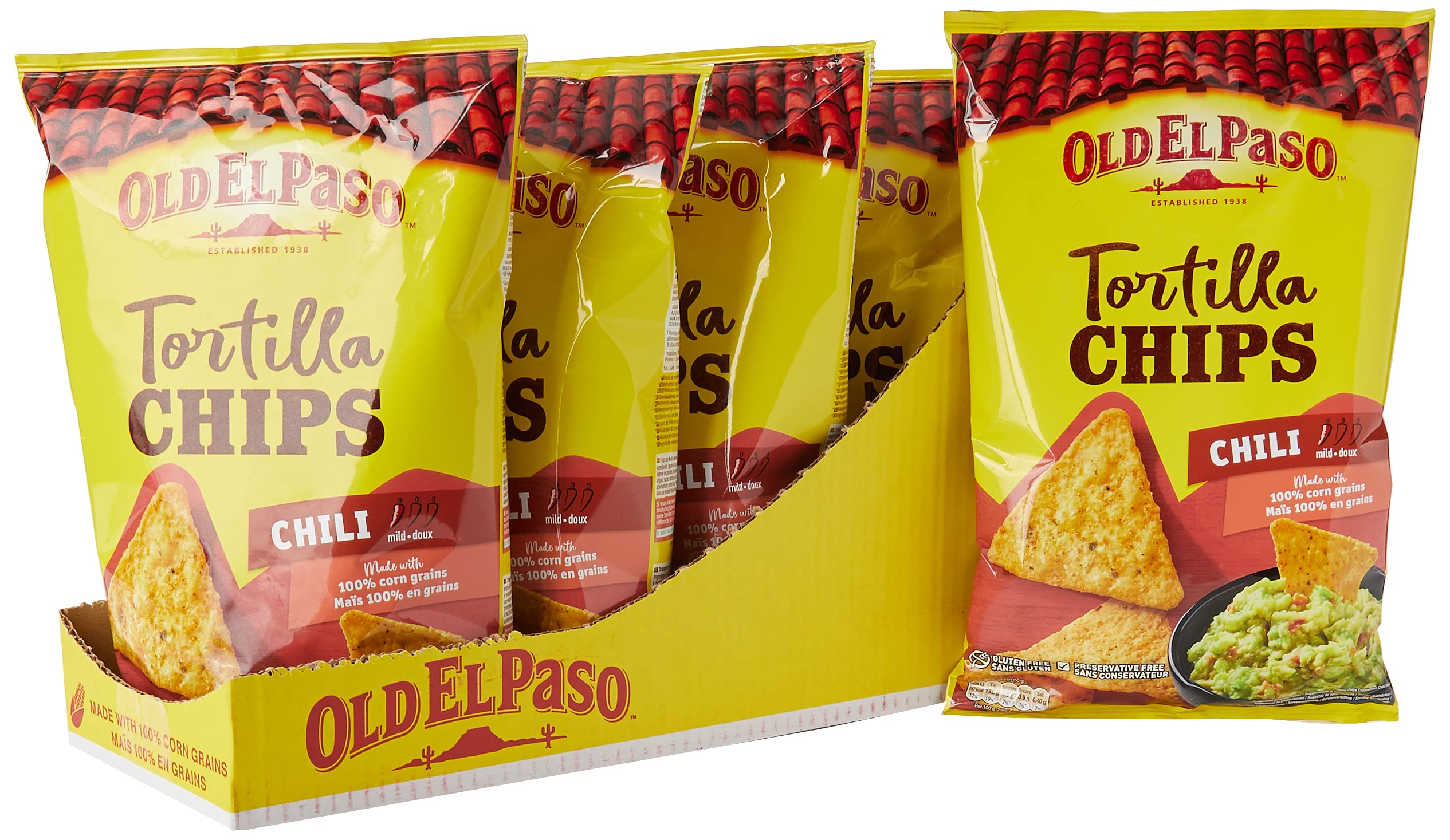 Old El Paso Gluten Free Chilli Tortilla Chips - 185g (Pack of 5)