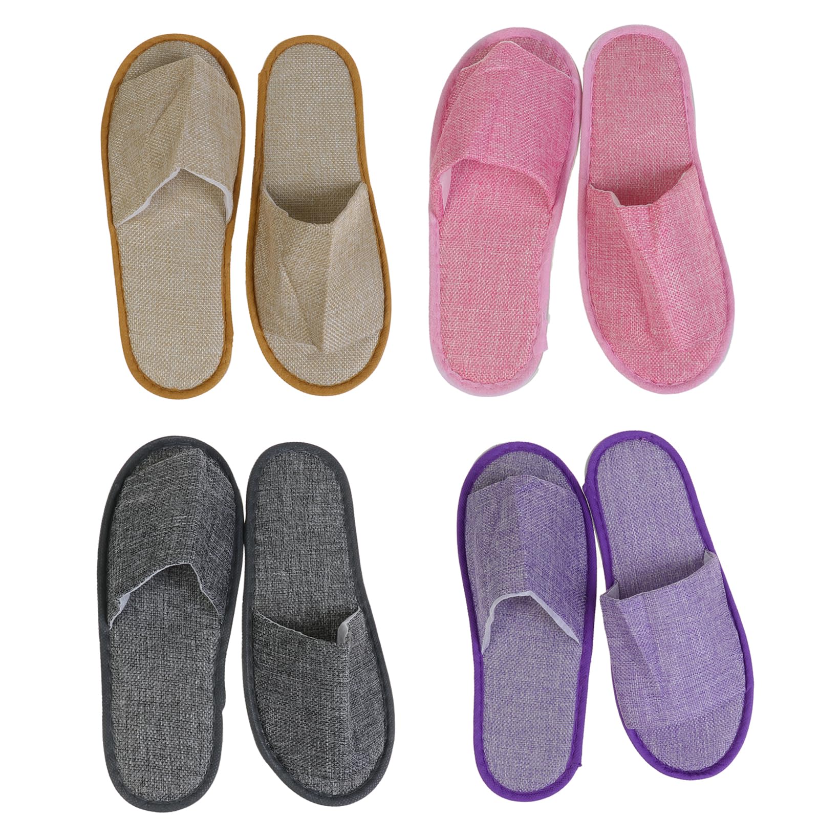 JK Home Disposable Slippers – 4 Pairs Non-Slip Linen Spa Guest Slippers
