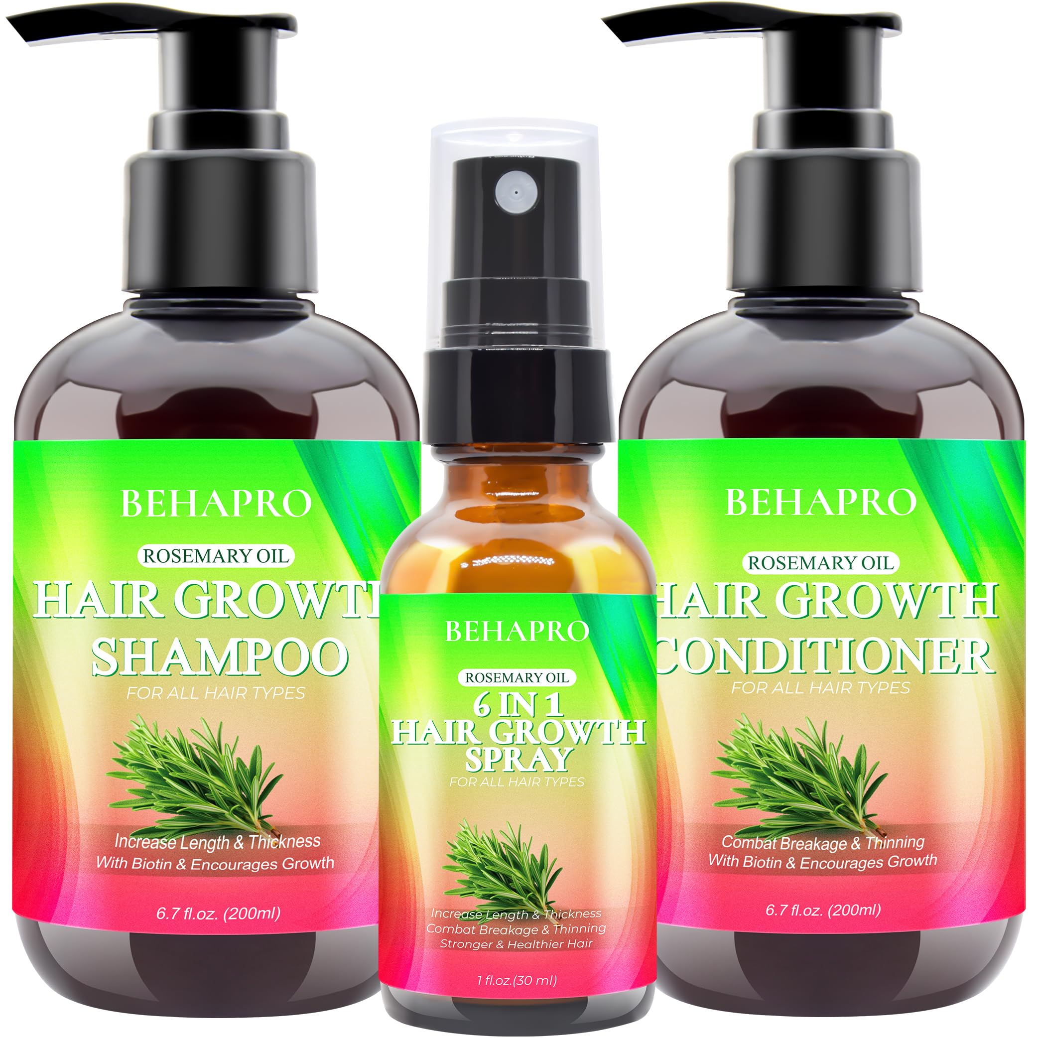 BEHAPRO Rosemary Biotin Hair Growth Set - Shampoo, Conditioner & Heat Spray