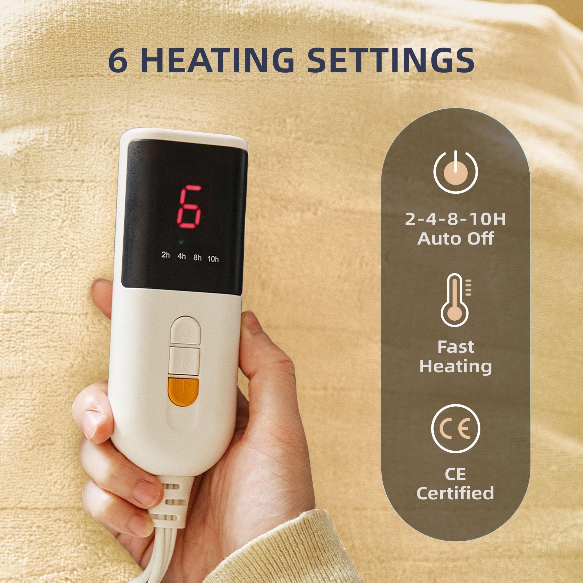 JET'S HOME Electric Blanket – 130x160cm Heated Throw with 6 Heat Settings