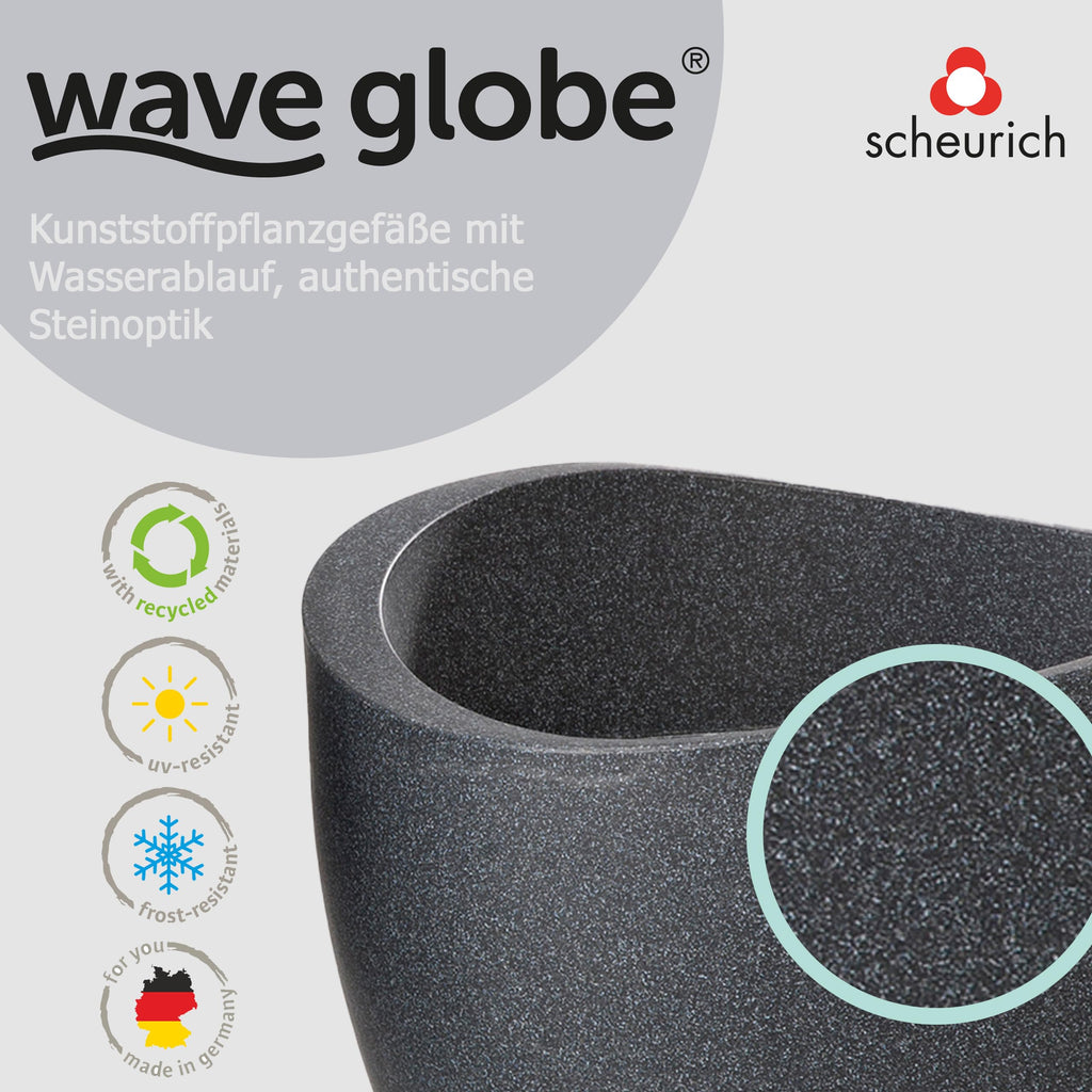 Scheurich Wave Globe Outdoor Planter – Black Granite Plastic, 50cm