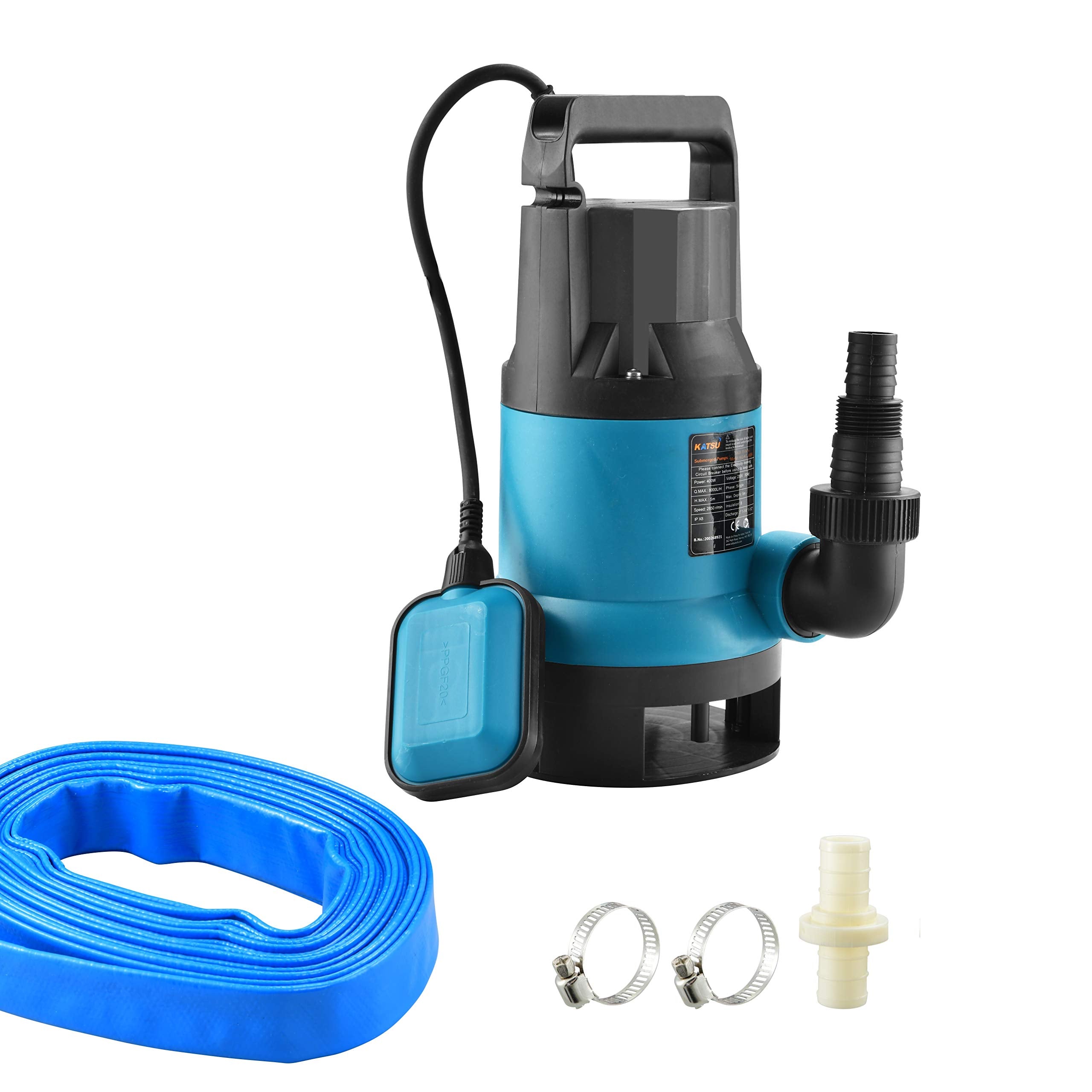 KATSU 400W Submersible Water Pump - 8000L/h with 10m Hose & Float Switch