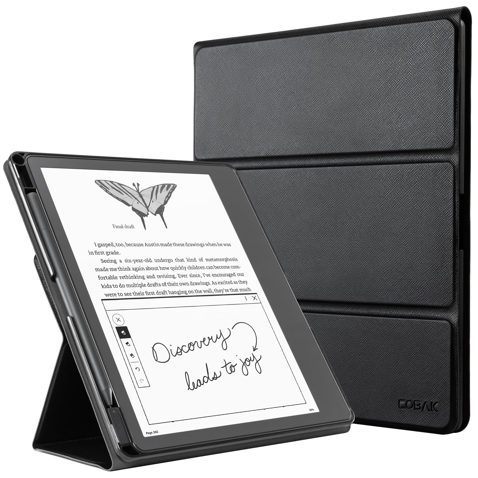 CoBak Kindle Scribe Case – Premium Leather Folio with Pen Holder, Black