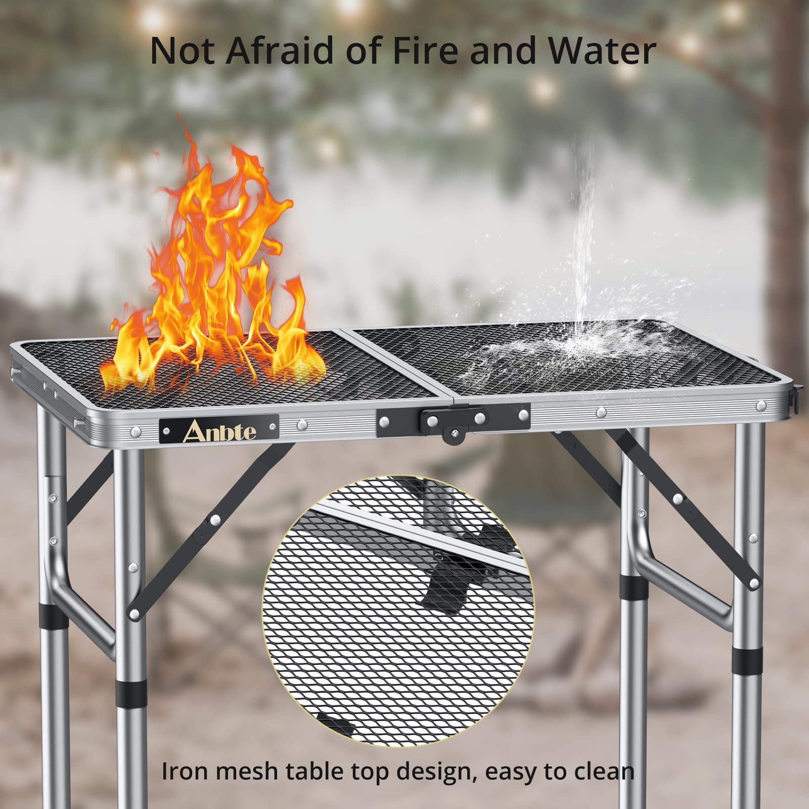 Anbte Folding Grill Table – 3 Adjustable Heights Aluminum Camping Table