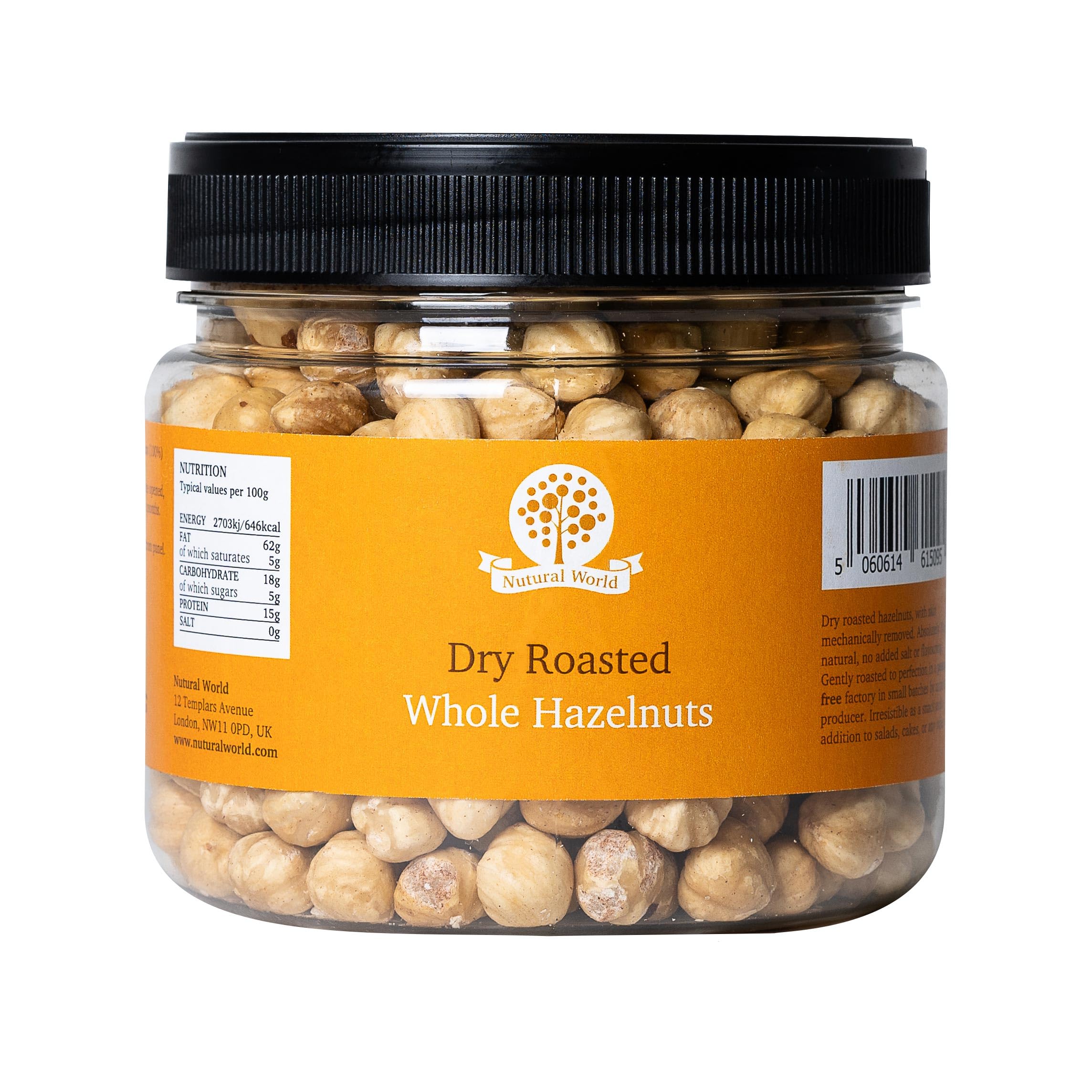 Nutural World Dry Roasted Whole Hazelnuts | Unsalted Vegan Snack - 500g