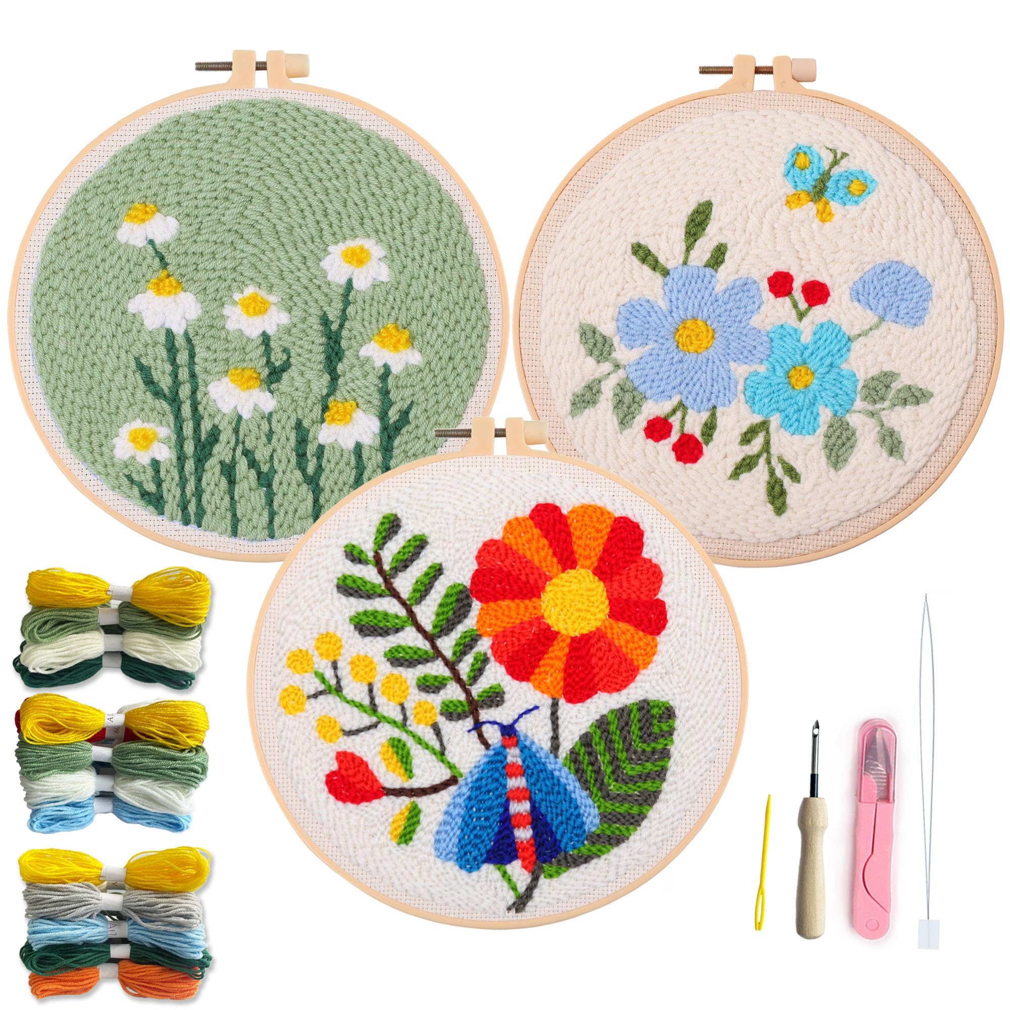 Jolof Store Punch Needle Kit – 3 Pack Floral Embroidery for Beginners