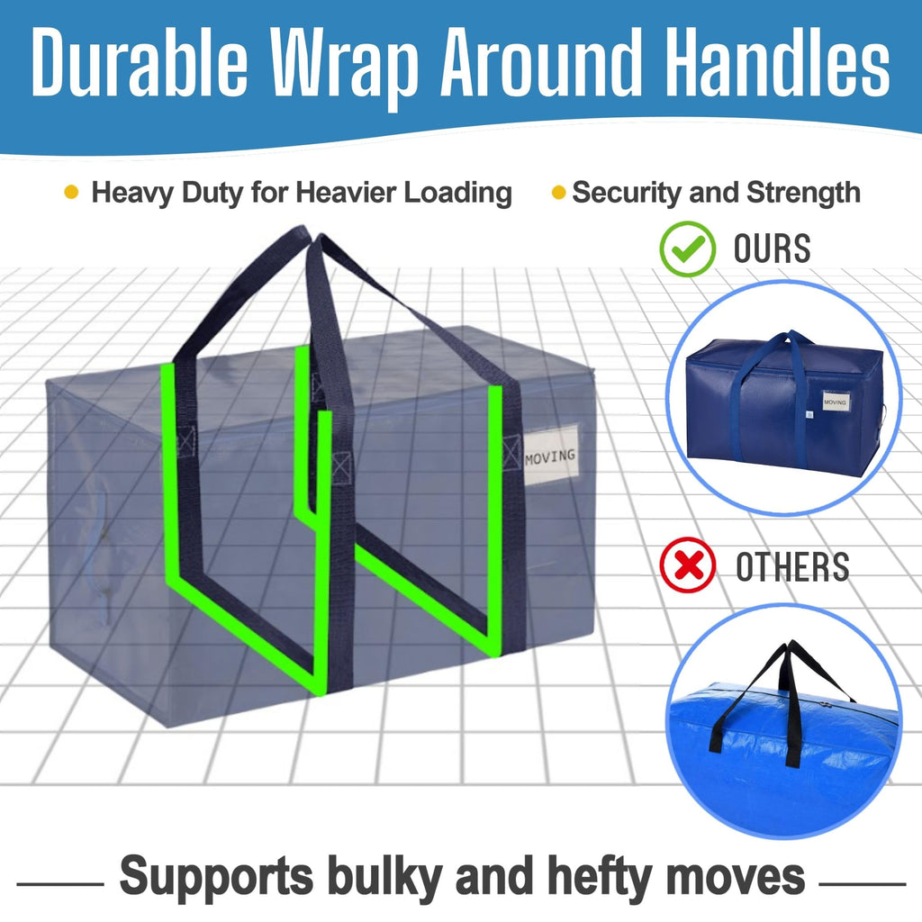 VENO 6 Pack Extra Large Moving Bags with Zippers & Carrying Handles, Heavy-Duty Storage Tote Moving Boxes for Space Saving Blue-6 Pack