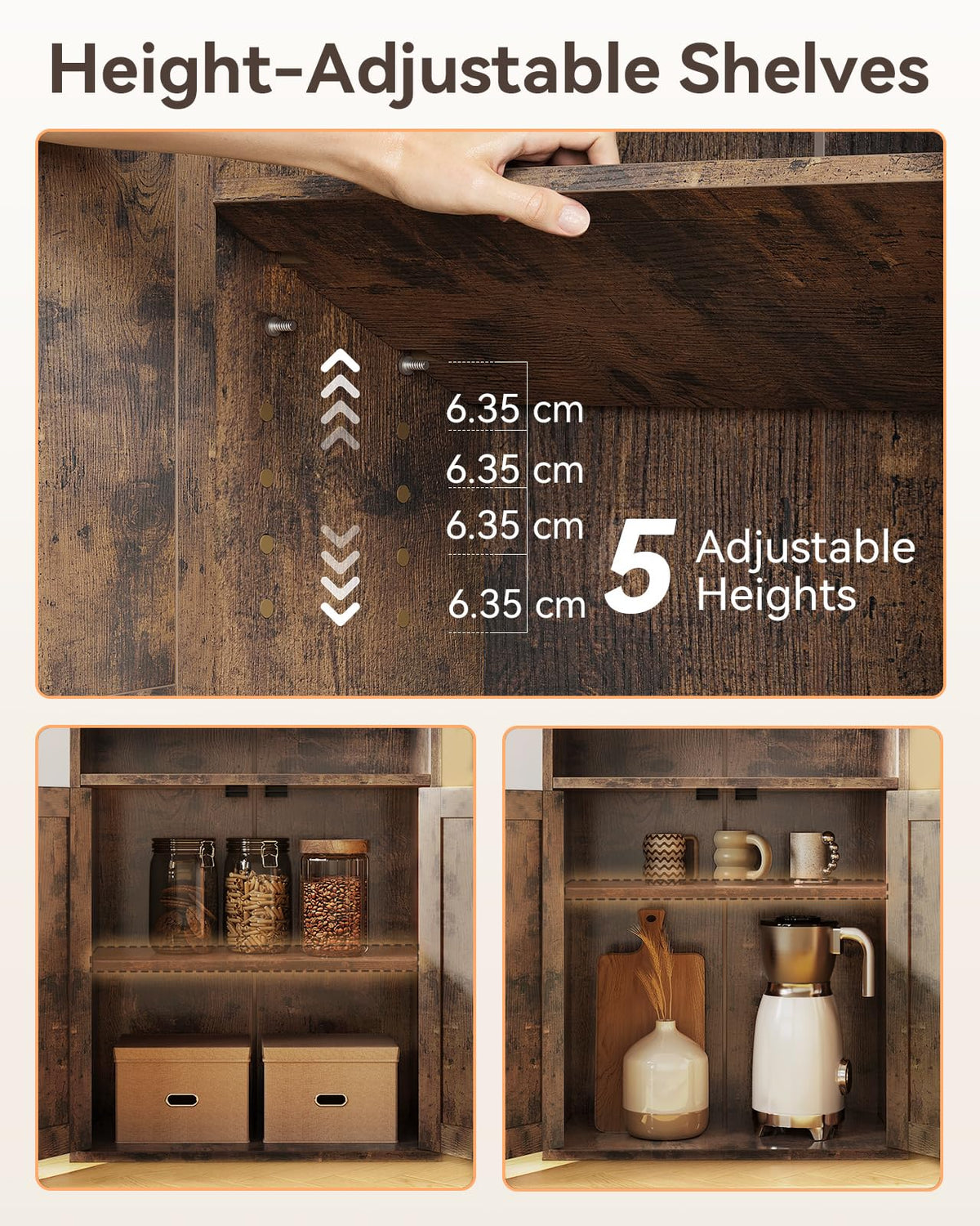 Coleshome 6-Tier Bookcase With Doors, Storage Cabinet, 176.4 cm, Brown - image 5